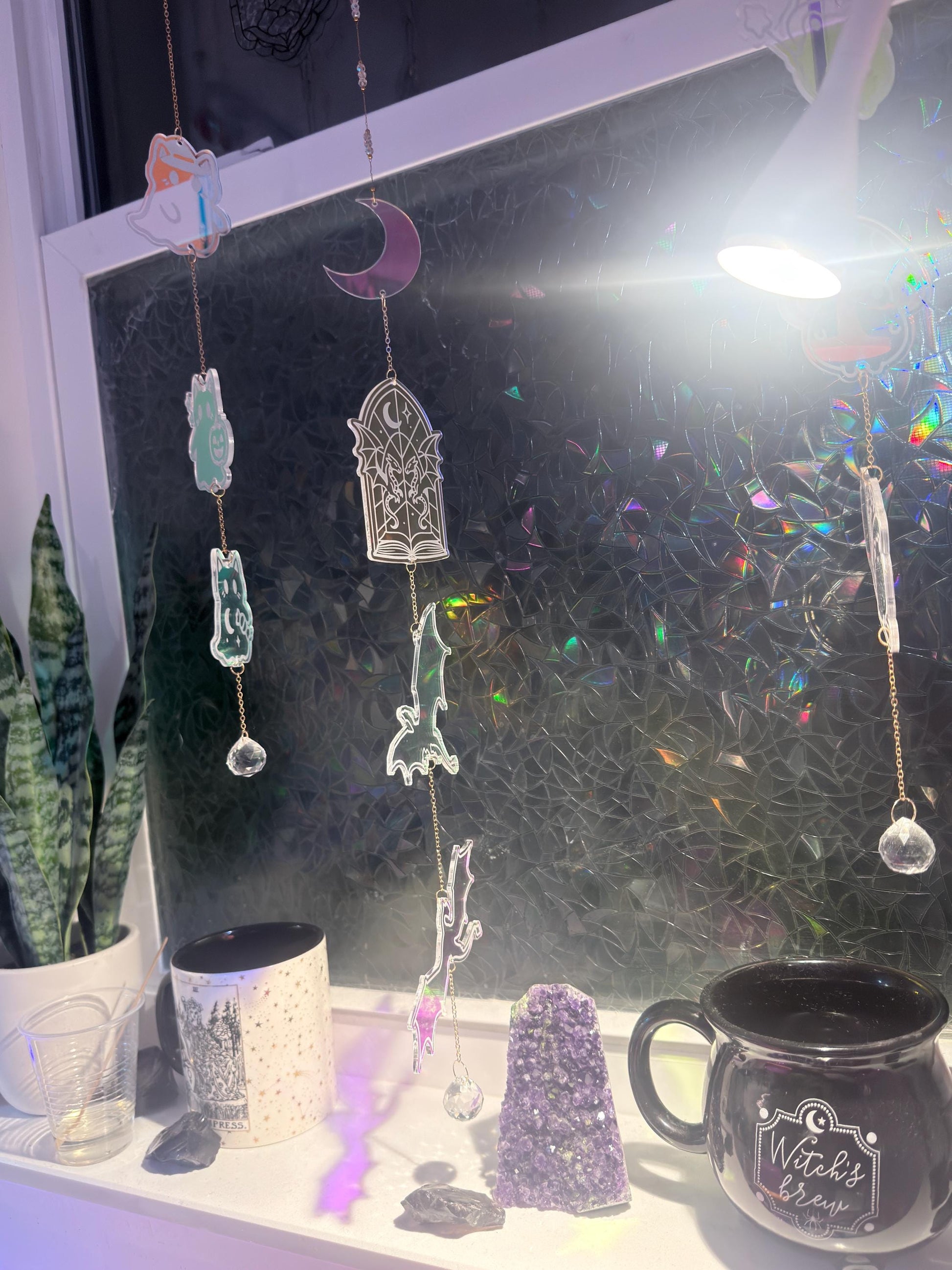Book Dragon Iridescent Sun Catcher, Fantasy Window Prism Decor, Dark Academia Reading Nook Hanging