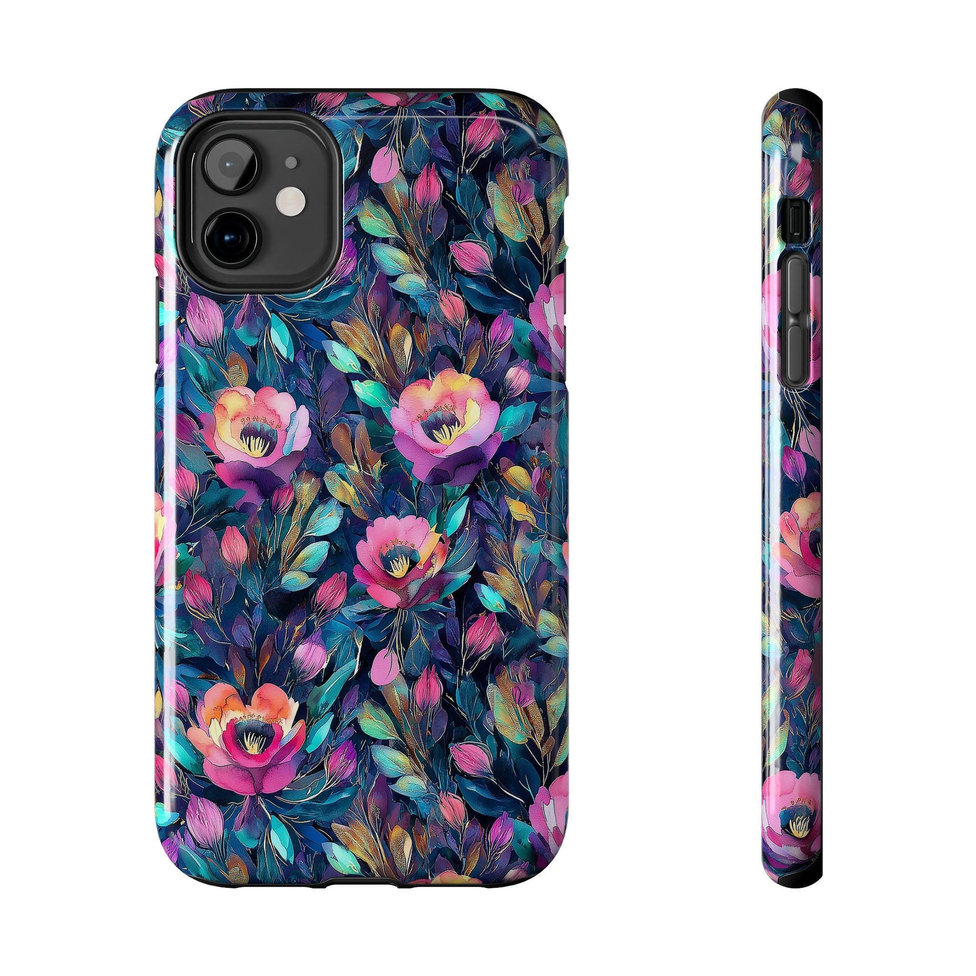 Dark Floral Phone Case, Watercolor Flower iPhone Case