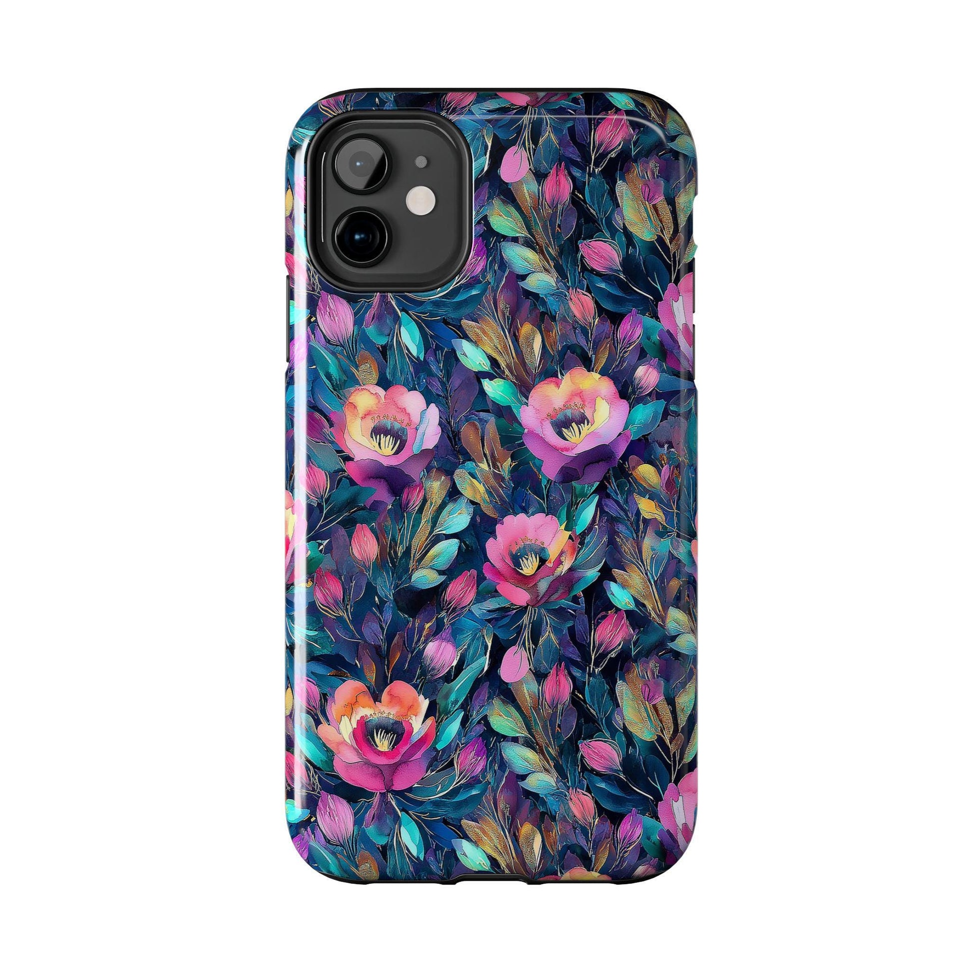 Dark Floral Phone Case, Watercolor Flower iPhone Case