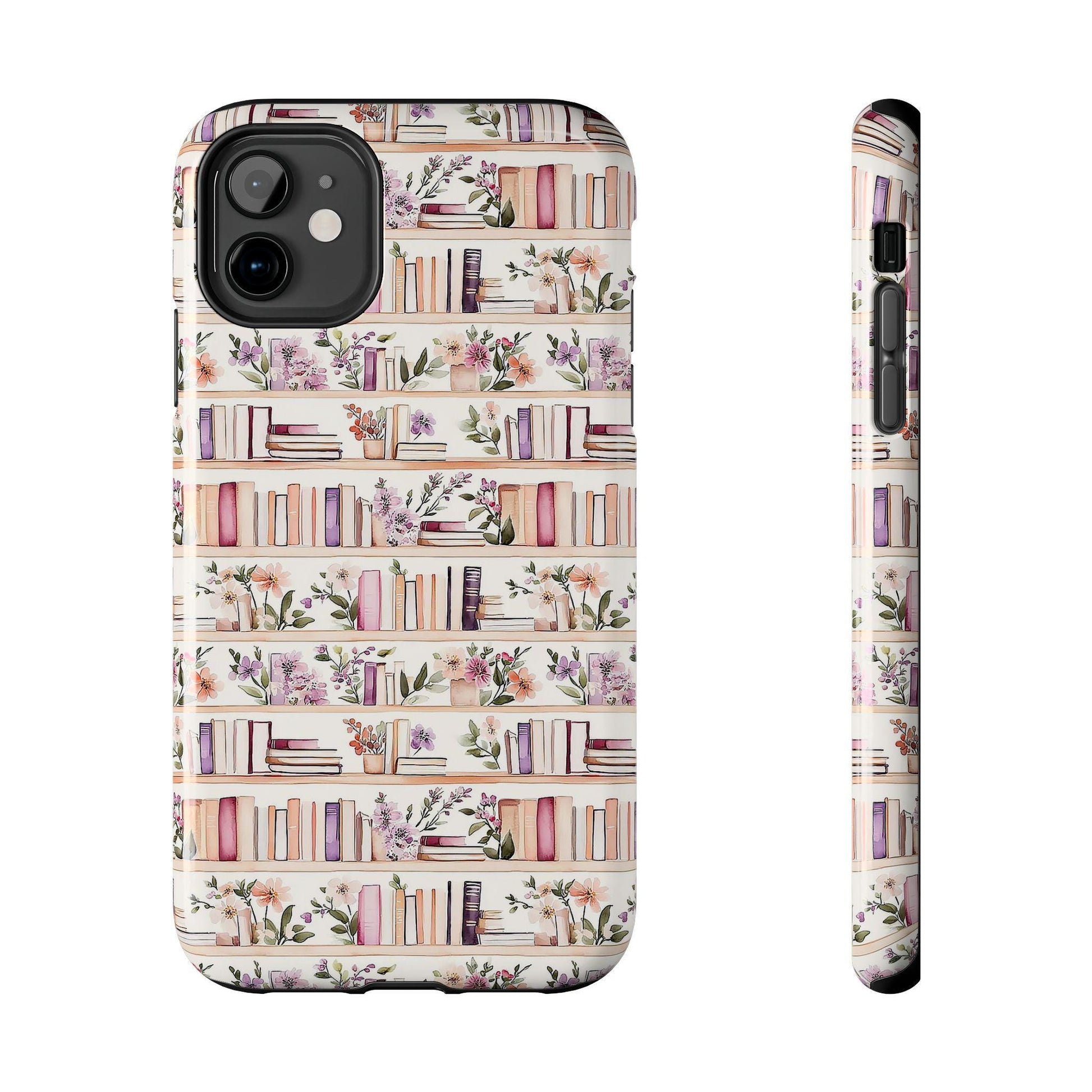 Book Lover Floral Phone Case, Cozy Bookshelf Cottagecore iPhone cover