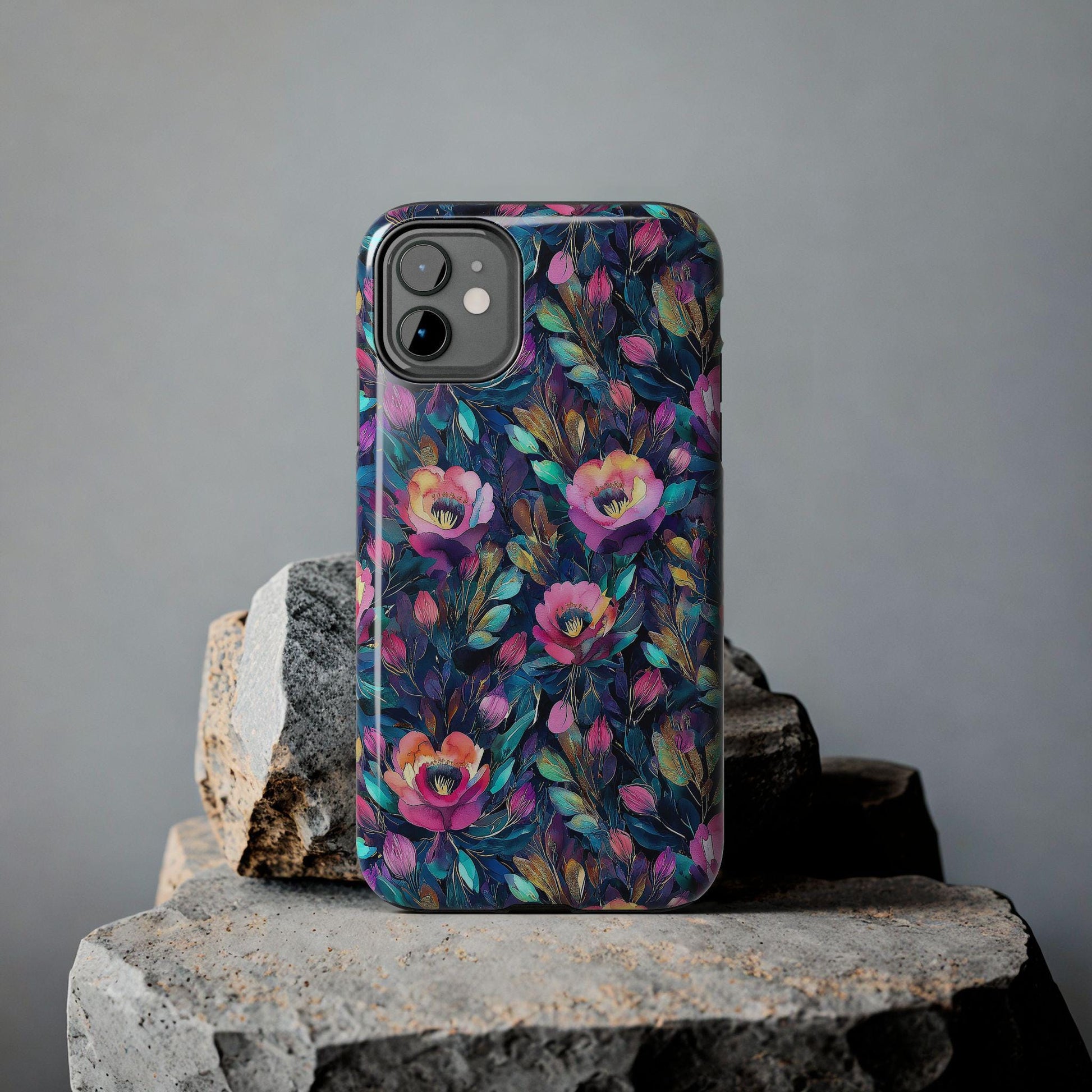 Dark Floral Phone Case, Watercolor Flower iPhone Case