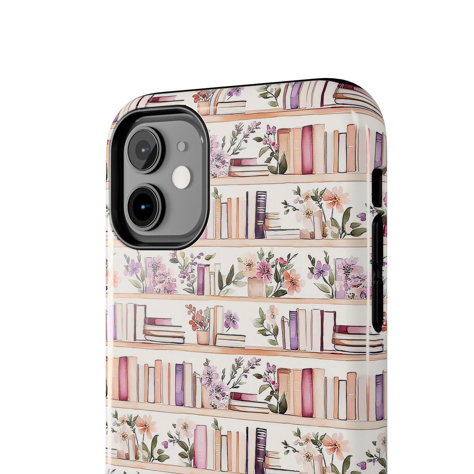 Book Lover Floral Phone Case, Cozy Bookshelf Cottagecore iPhone cover