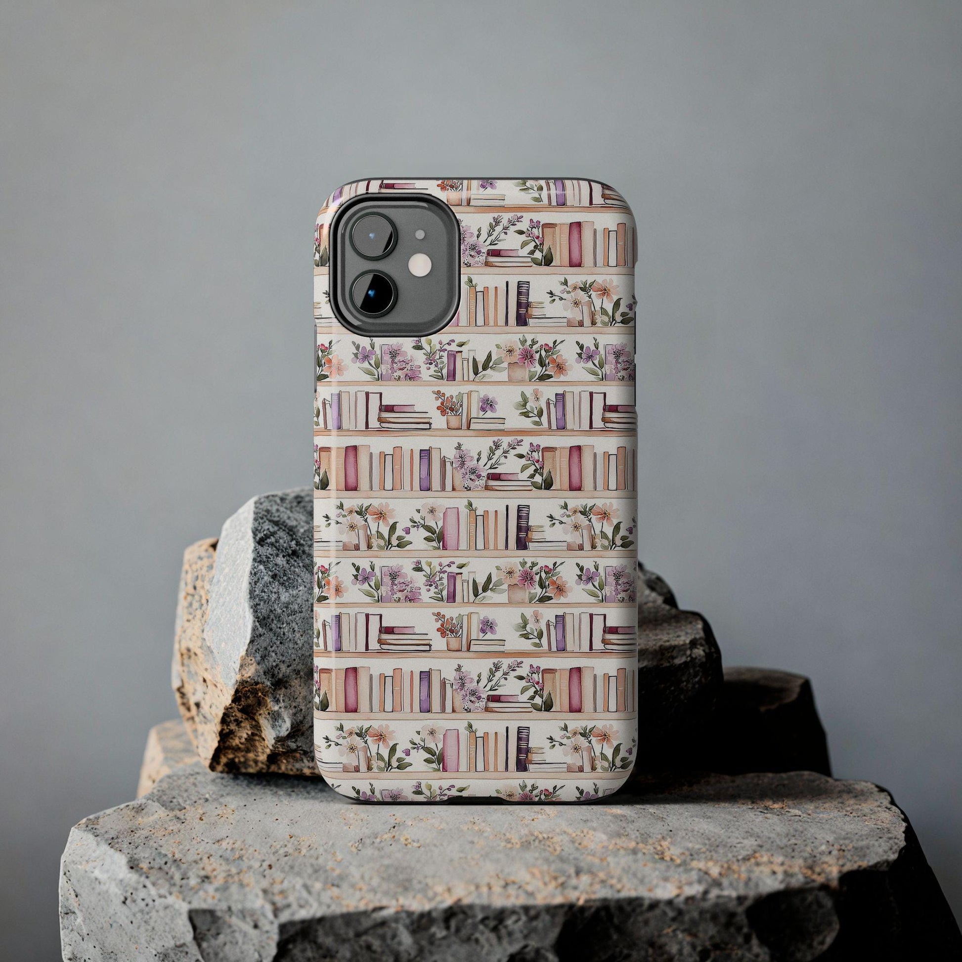 Book Lover Floral Phone Case, Cozy Bookshelf Cottagecore iPhone cover