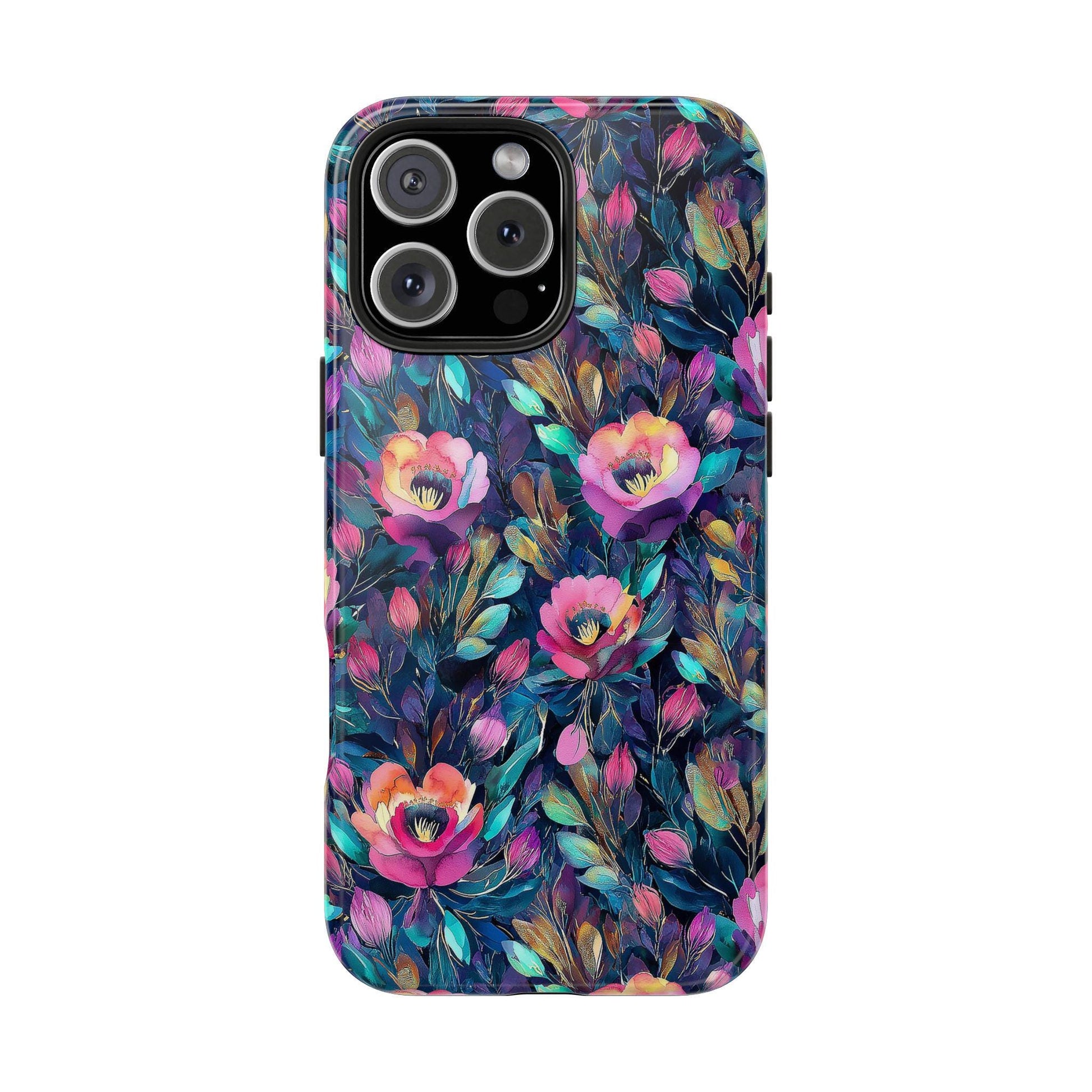 Dark Floral Phone Case, Watercolor Flower iPhone Case