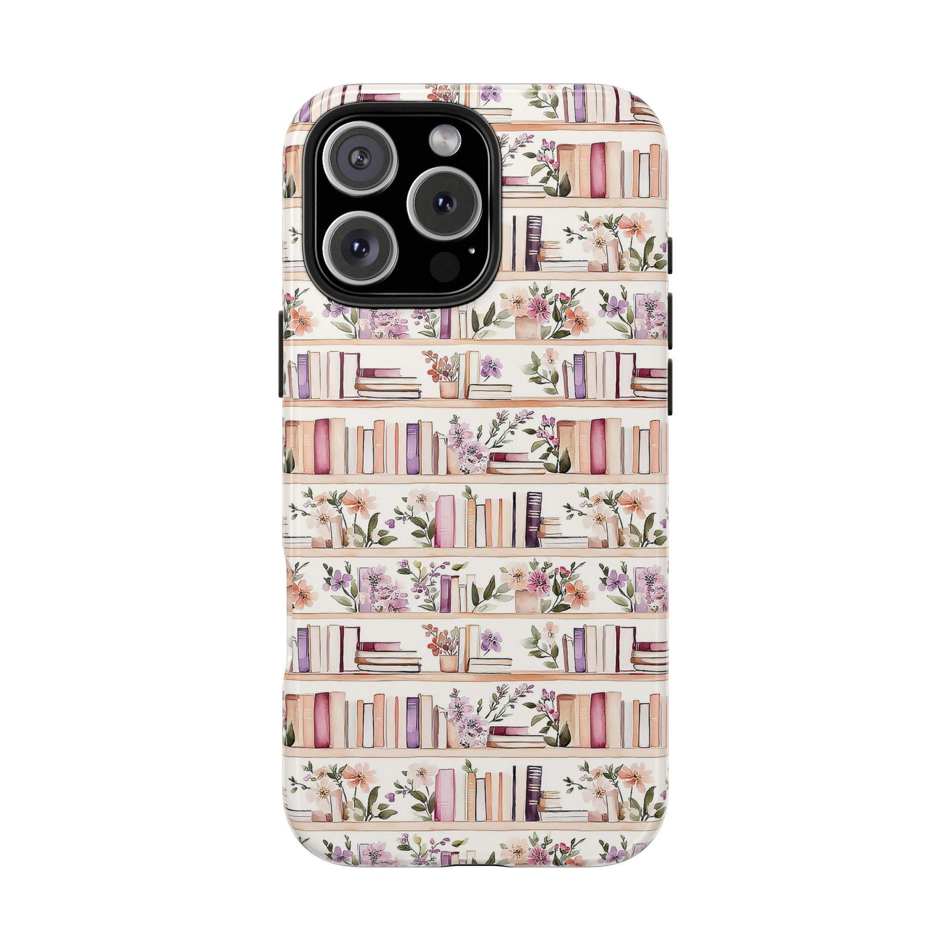 Book Lover Floral Phone Case, Cozy Bookshelf Cottagecore iPhone cover