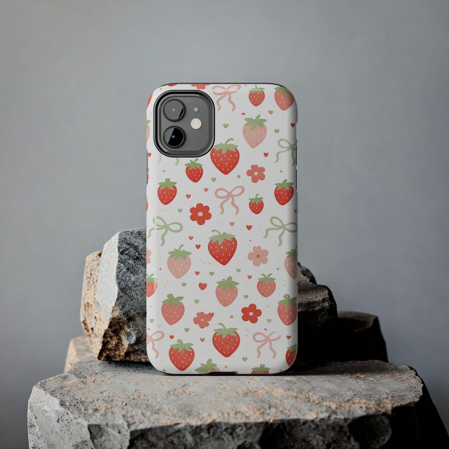 Strawberry Daisy Phone Case, Pink Cute iPhone Cover