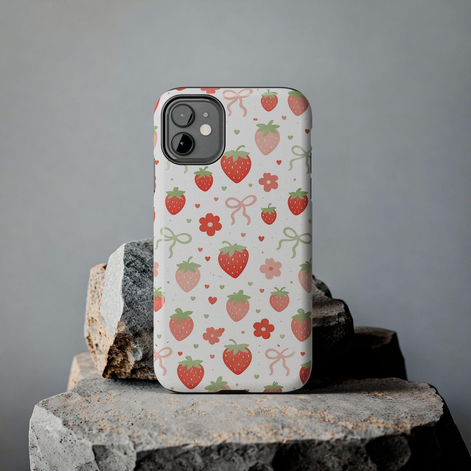 Strawberry Daisy Phone Case, Pink Cute iPhone Cover