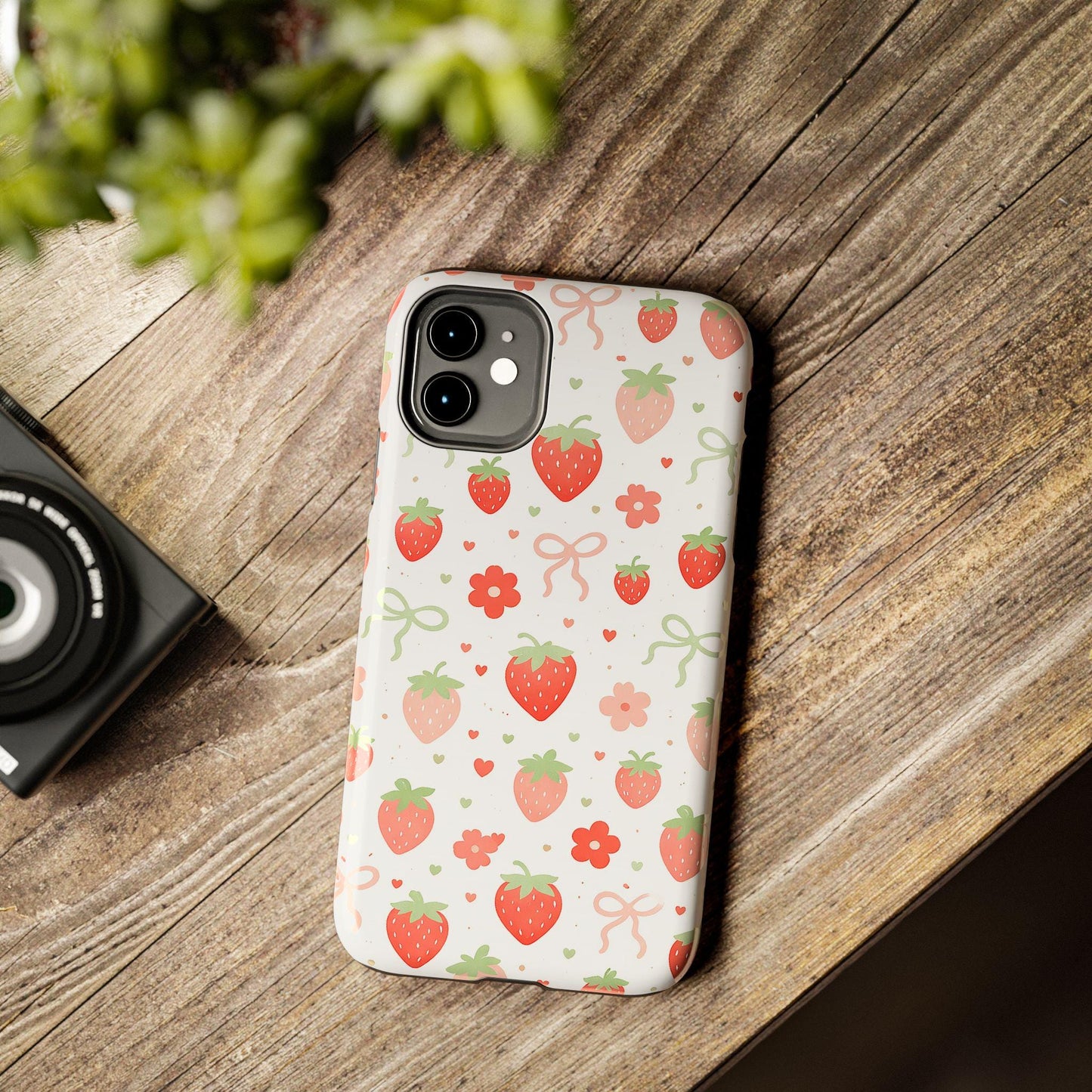 Strawberry Daisy Phone Case, Pink Cute iPhone Cover
