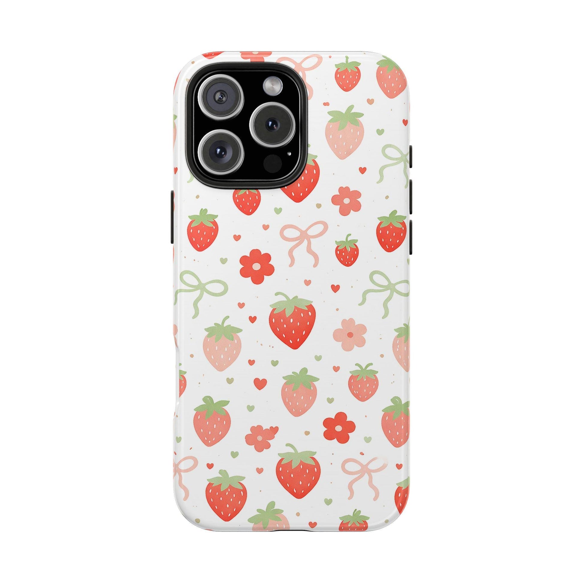 Strawberry Daisy Phone Case, Pink Cute iPhone Cover