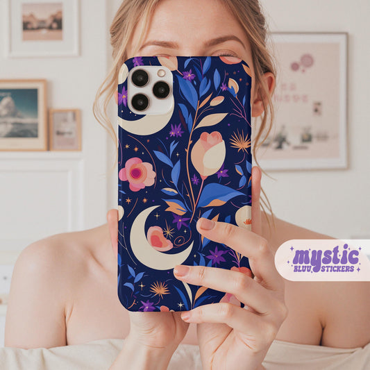 Moon & Floral Pattern phone case | Tough Phone Cases