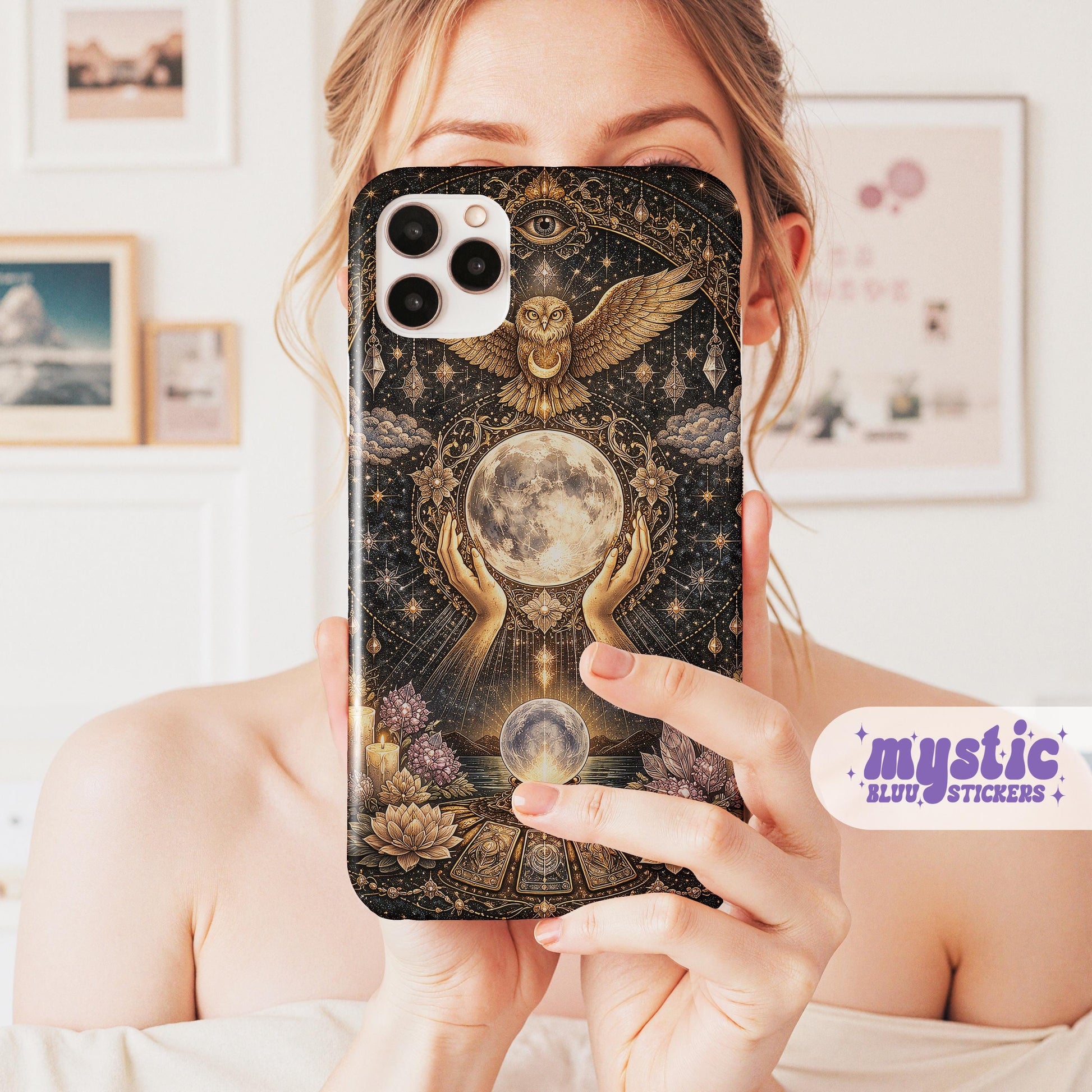 Celestial Owl Oracle Moon Phone Case, Crystal Ball Mystic Witch Case iPhone cover