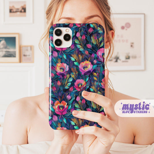 Dark Floral Phone Case, Watercolor Flower iPhone Case