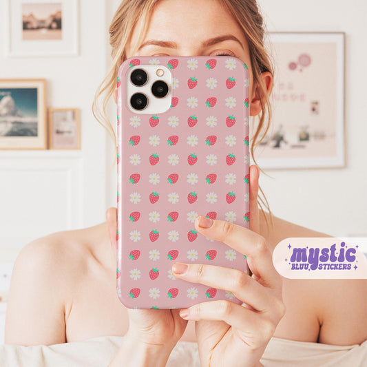 Strawberry Daisy Phone Case, Pink Cute iPhone cover