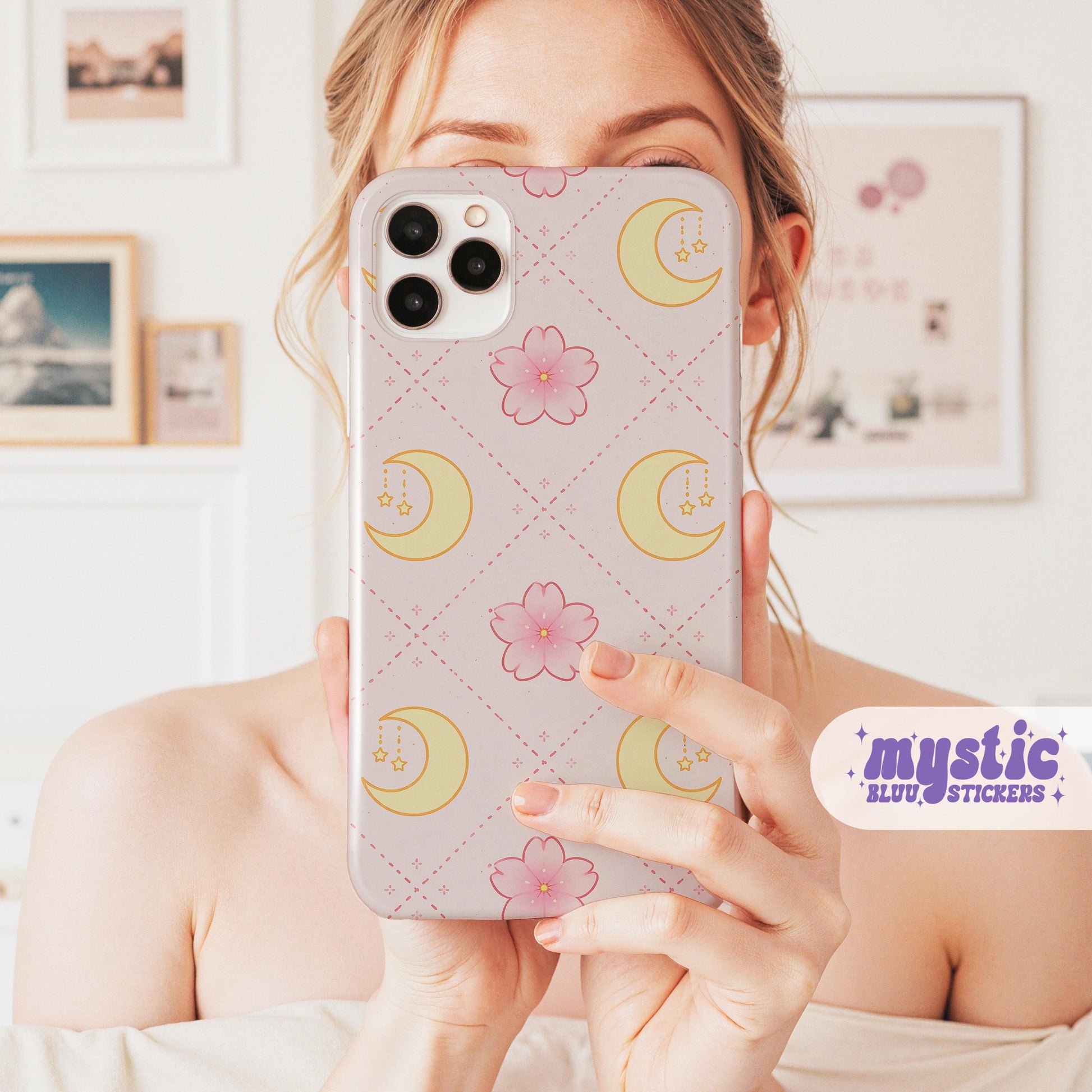 Moon Floral Phone Case, Pink Celestial iPhone cover