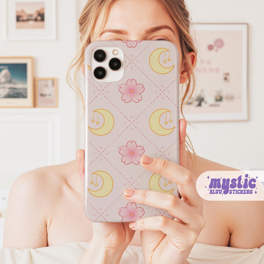 Moon Floral Phone Case, Pink Celestial iPhone cover
