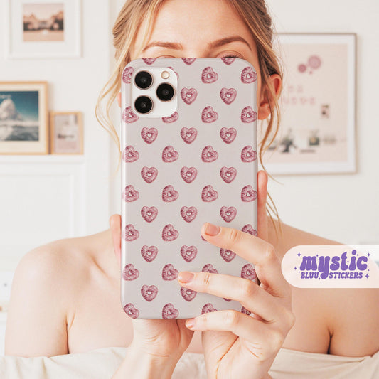 Pink Chocolate Heart Donut Phone Case, Cute iPhone Cover