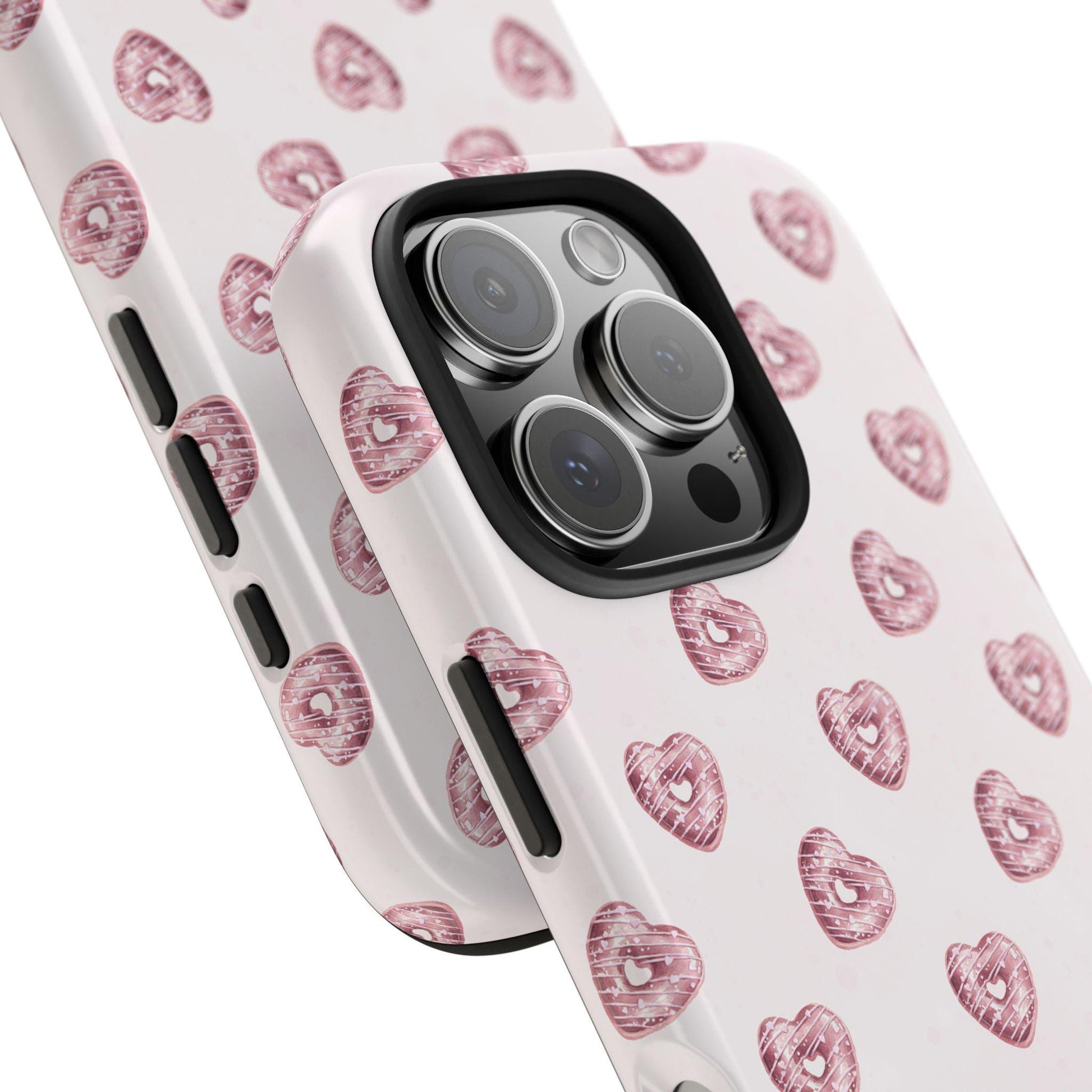 Pink Chocolate Heart Donut Phone Case, Cute iPhone Cover