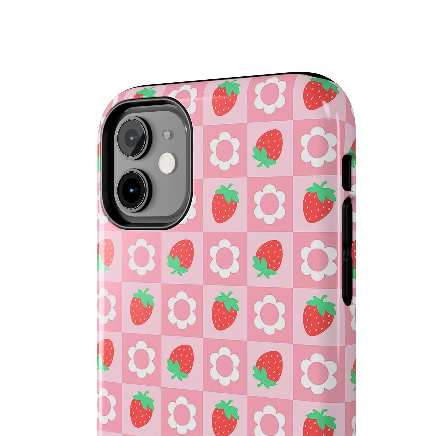 Strawberry Daisy Pink Checkered Phone Case, iPhone Cover