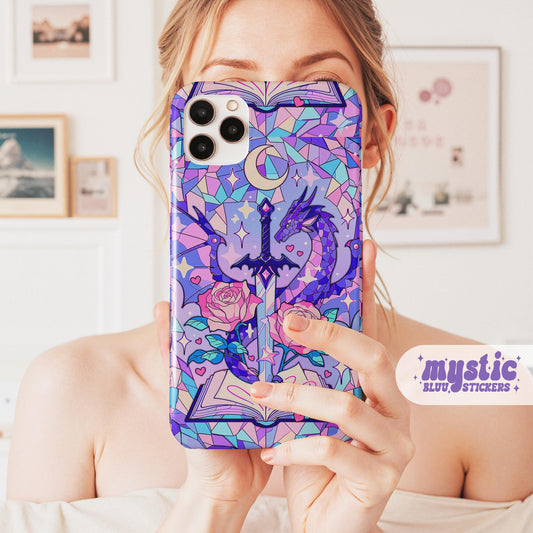 Fantasy Dragon Sword Phone Case, Stained Glass iPhone Cover