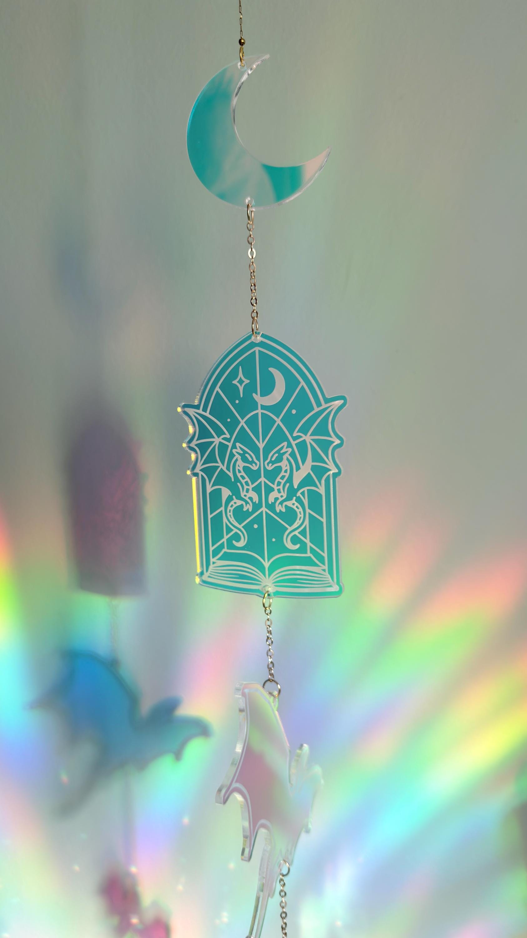 Acrylic Suncatcher Book Dragon Window Hanging Decoration Fantasy Romance Reading Ornament