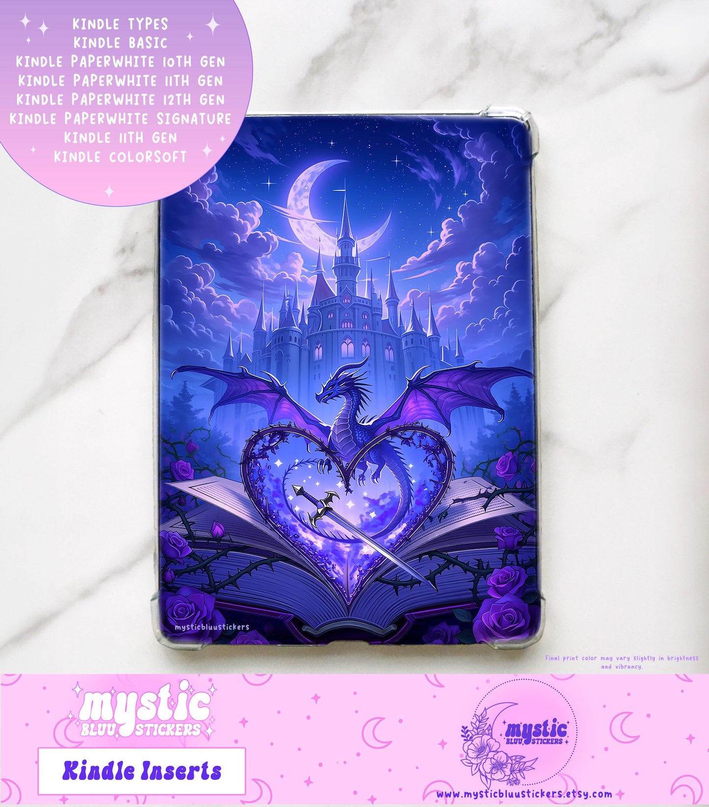 Fantasy Reading Kindle Insert: Dragon Paperwhite Cardstock, Bookish Gift