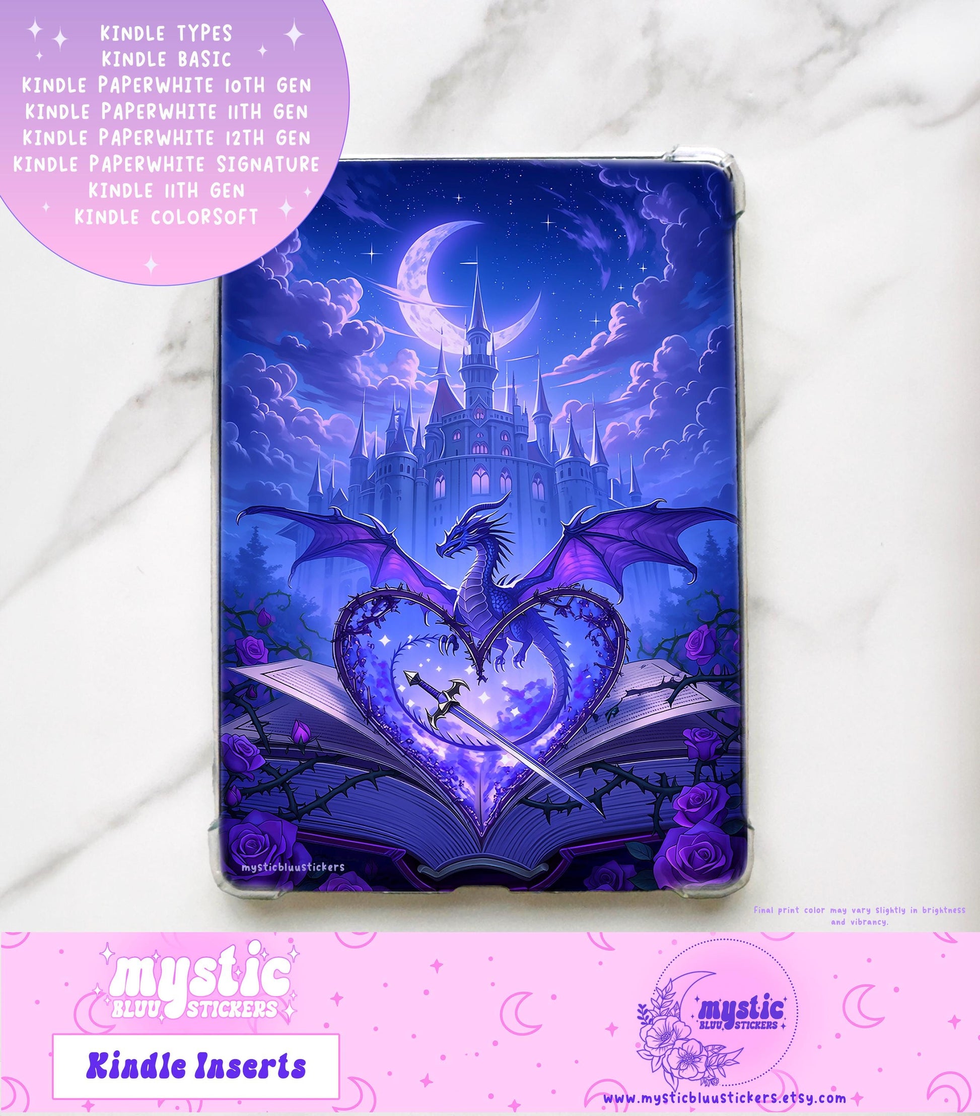 Fantasy Reading Kindle Insert: Dragon Paperwhite Cardstock, Bookish Gift