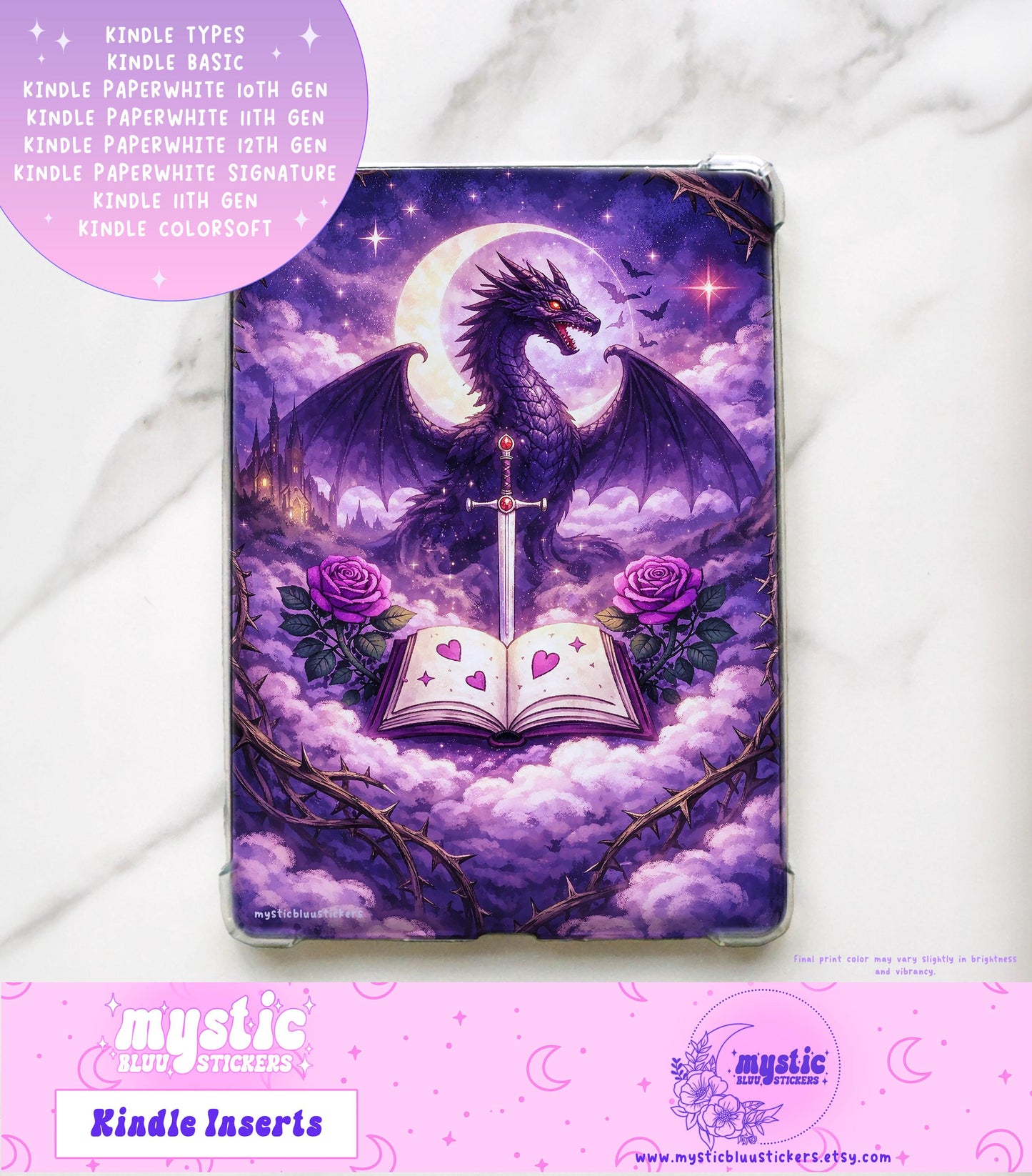 Dragon Fantasy Kindle Insert: Holographic Cardstock, Paperwhite 12th Gen