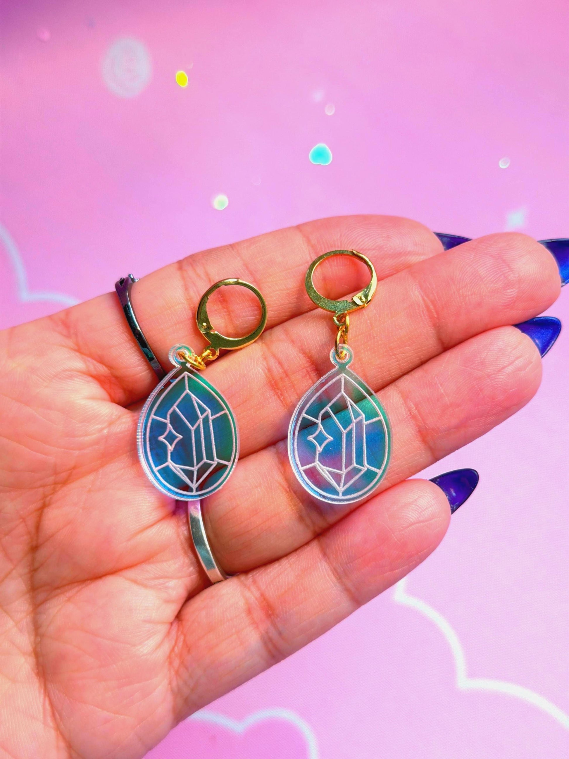 Crystal Earrings for Book Lovers: Acrylic Iridescent Dangle Hoop or Hook Style