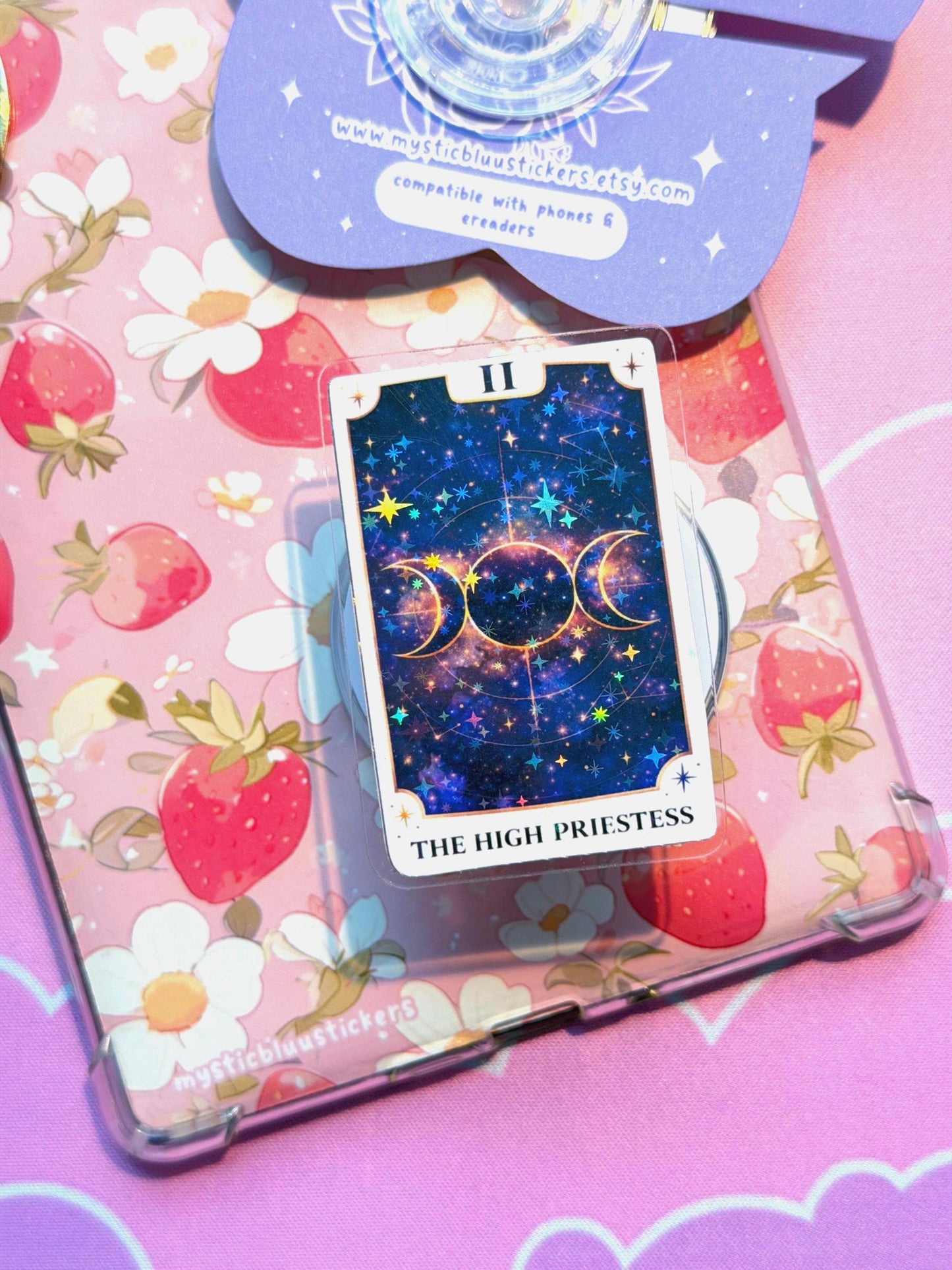 Tarot High Priestess MagSafe Kindle Grip: Holographic 2D Celestial Phone Grip