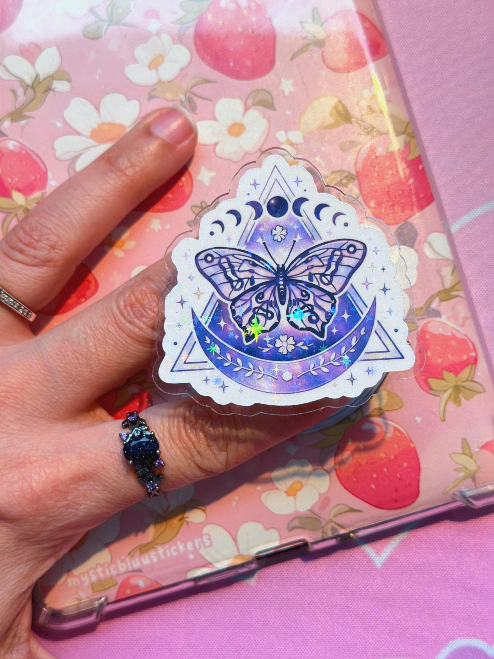 Mystic Moth MagSafe Kindle Grip: Holographic 2D Celestial Phone Grip