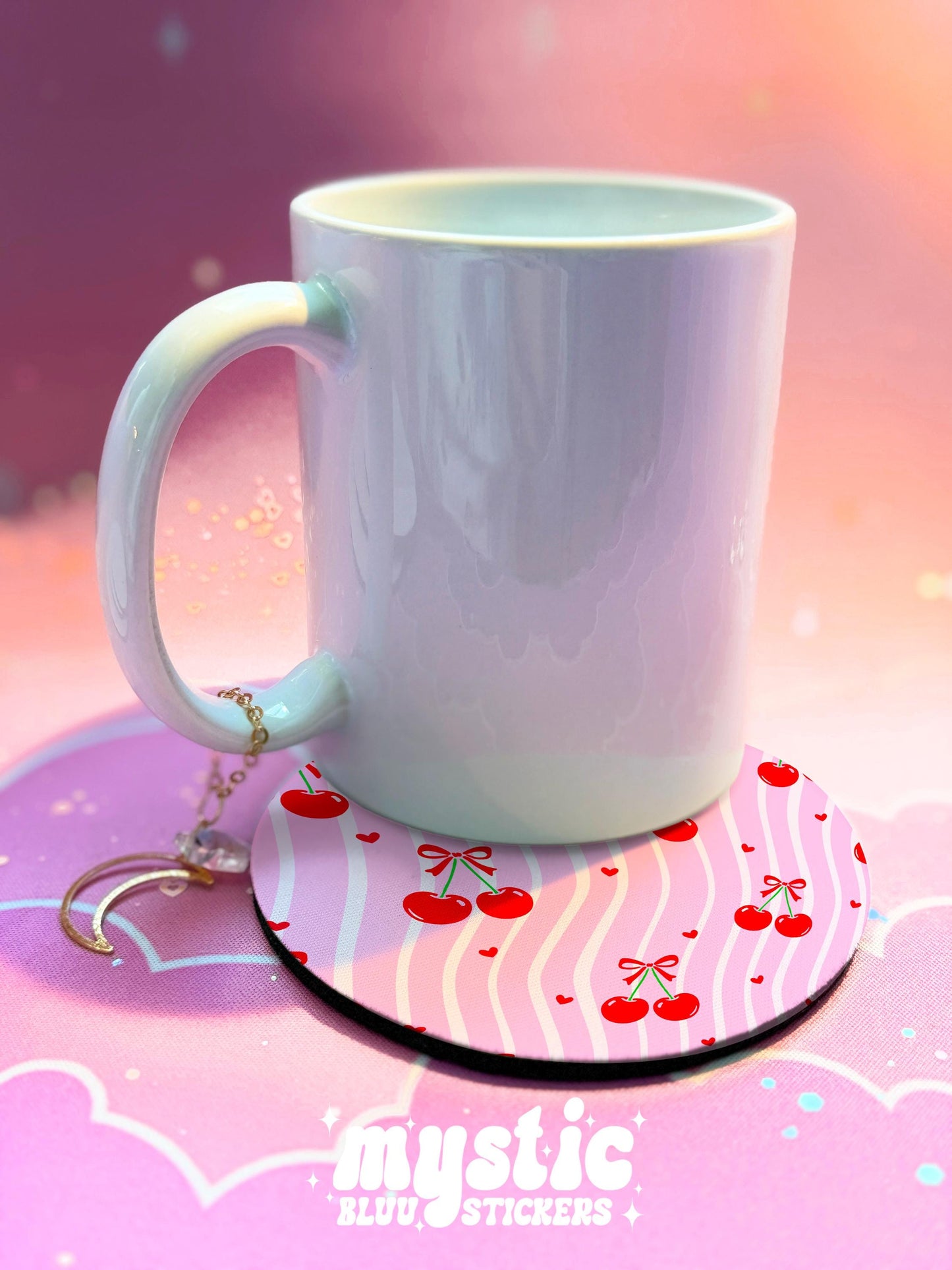Set of 4 Handmade Cherry Coasters: Cute Desk Decor