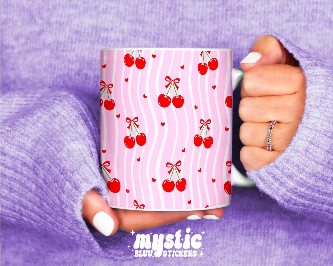 Personalized Coffee Mug – Pink Cherry Bow Coquette Ceramic Mug for Couples & Cute Gifts