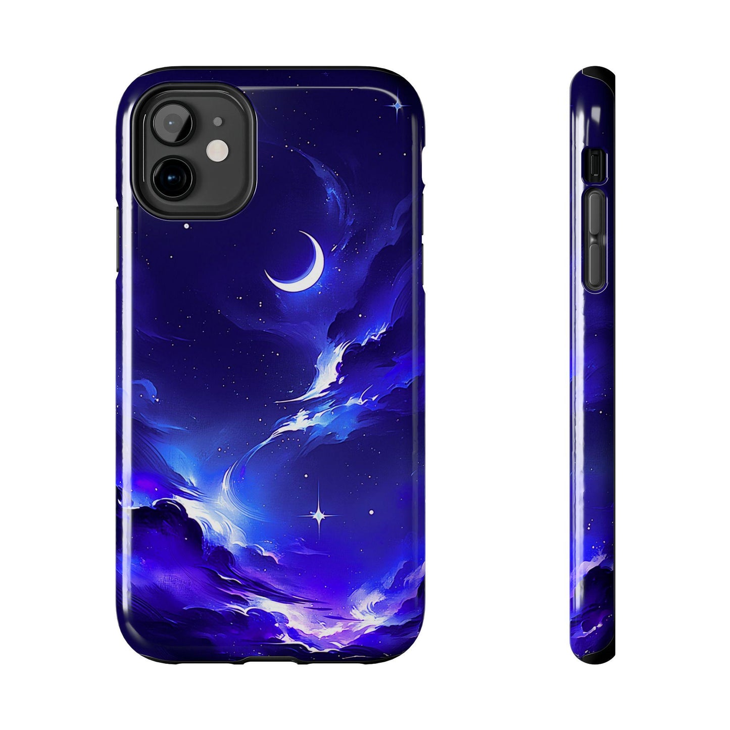 Celestial Moon iPhone Case, Indigo Night Sky Design