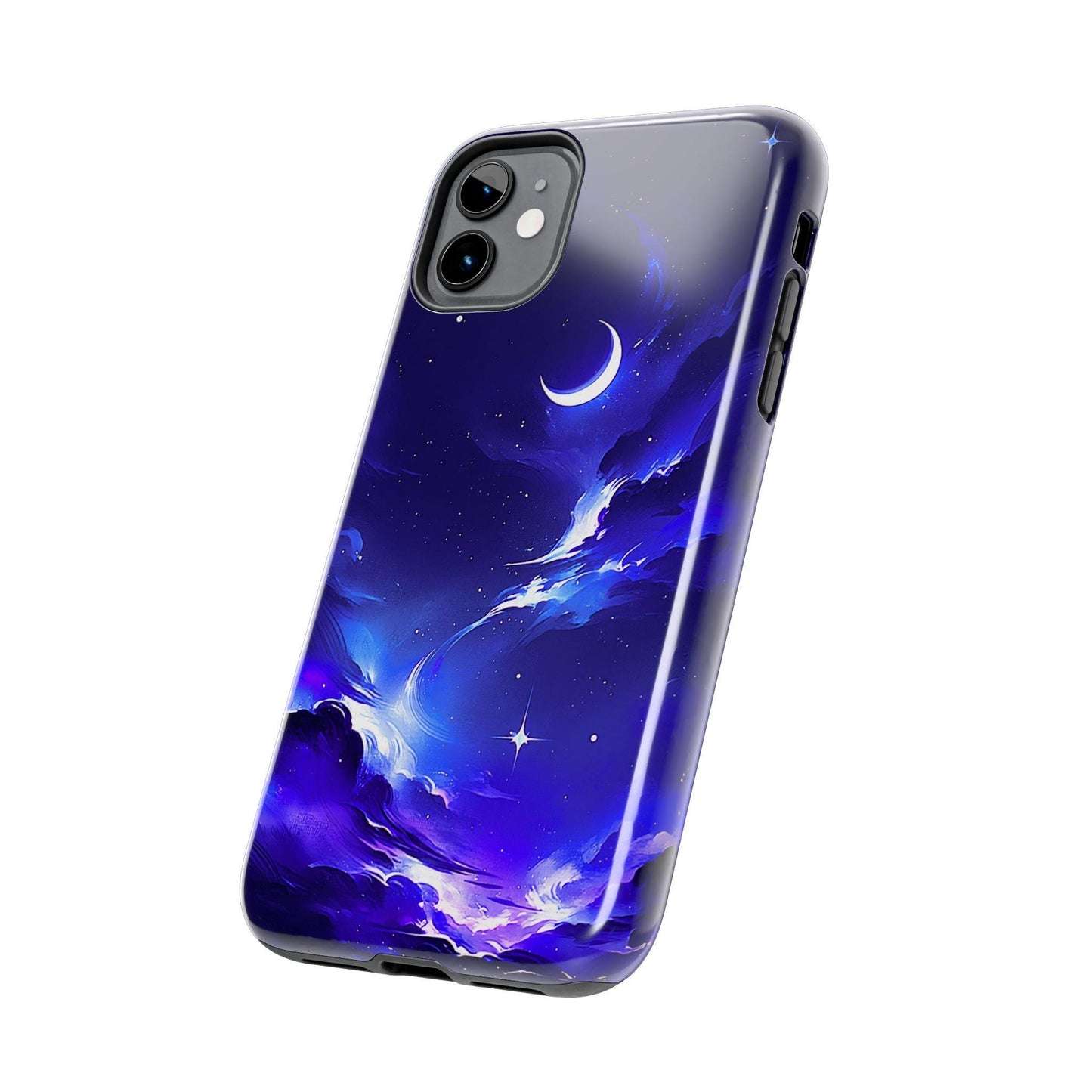 Celestial Moon iPhone Case, Indigo Night Sky Design