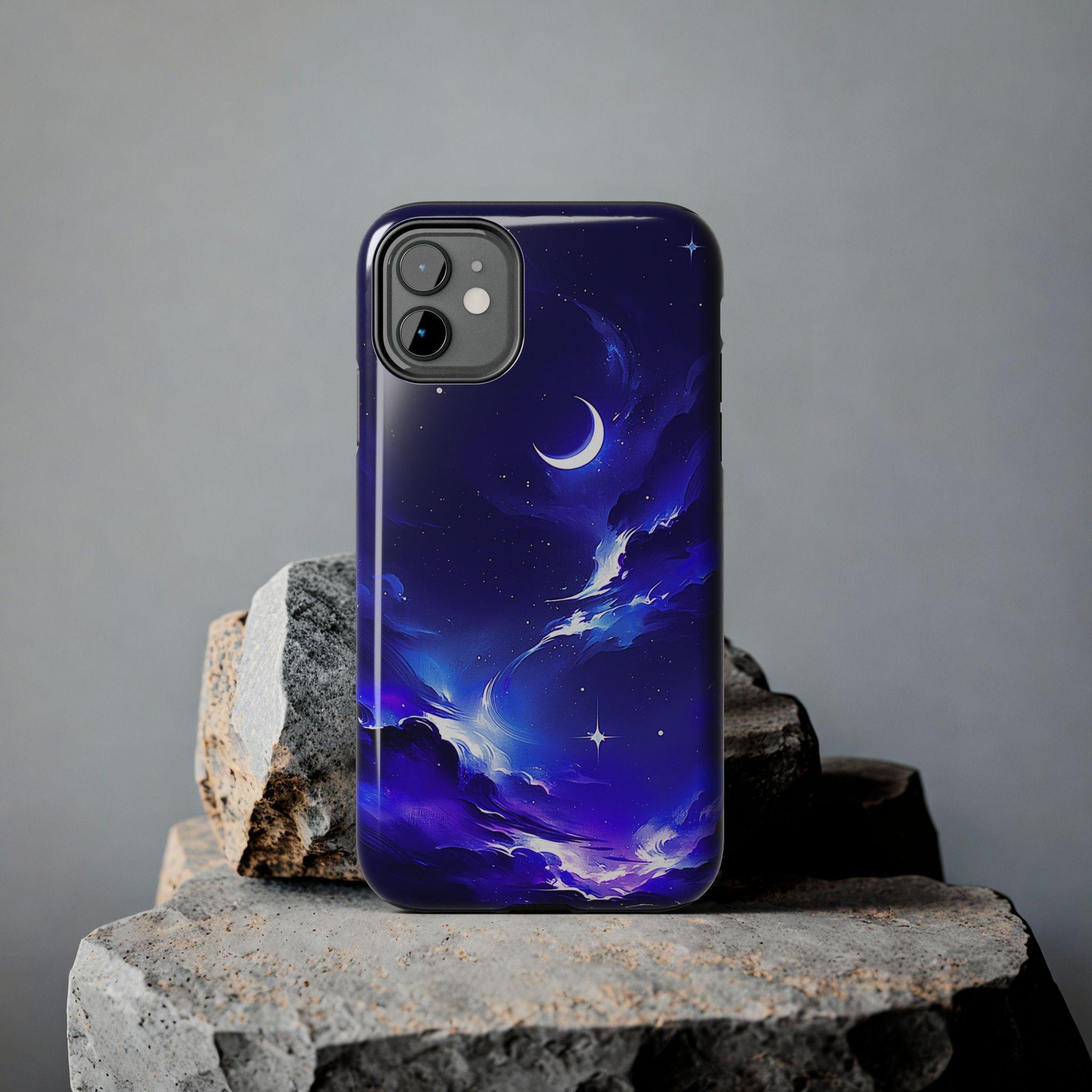 Celestial Moon iPhone Case, Indigo Night Sky Design
