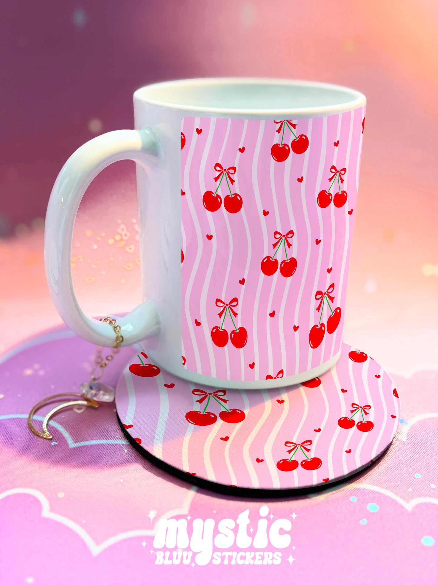 Personalized Coffee Mug – Pink Cherry Bow Coquette Ceramic Mug for Couples & Cute Gifts