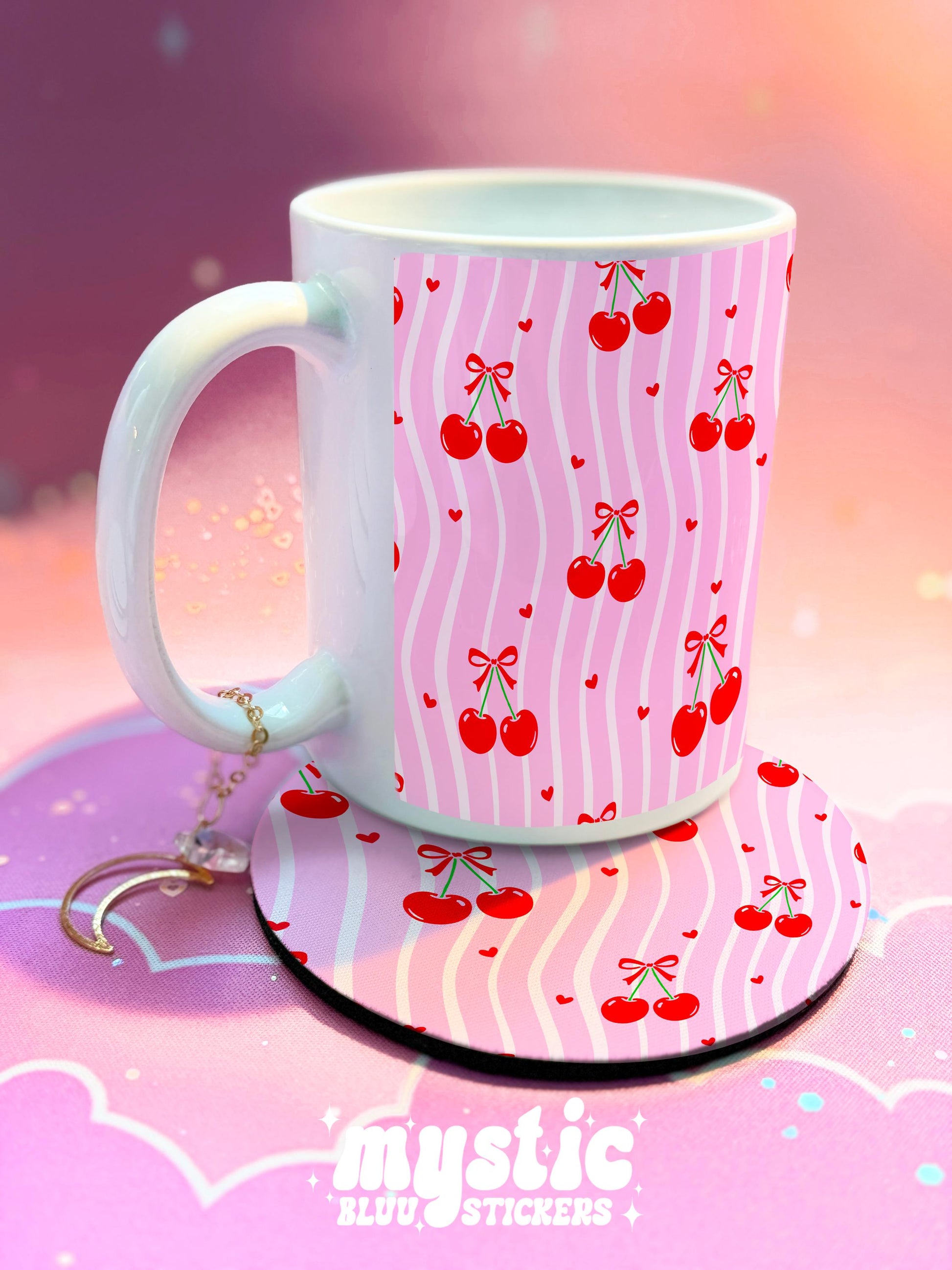 Personalized Coffee Mug – Pink Cherry Bow Coquette Ceramic Mug for Couples & Cute Gifts