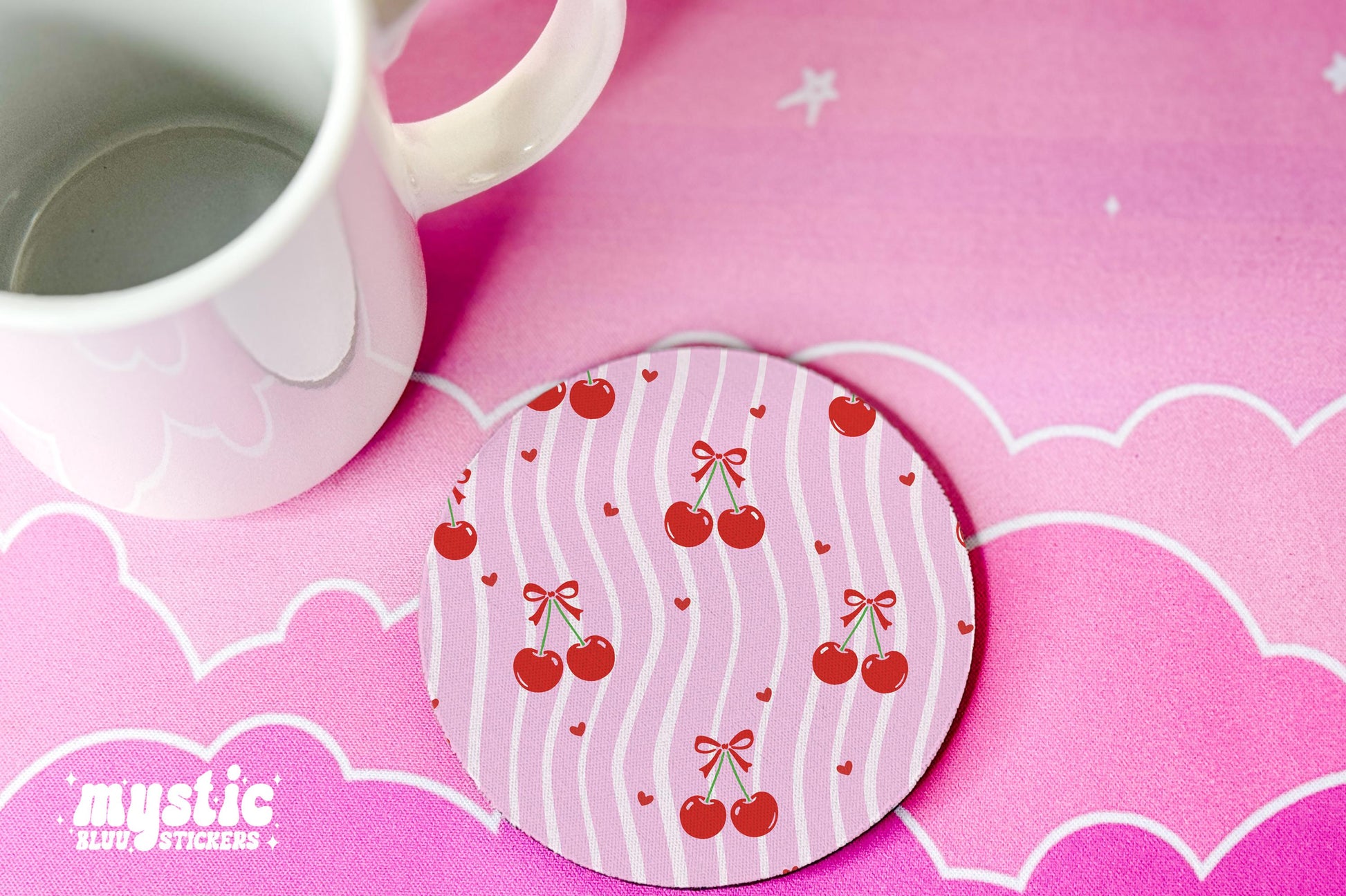 Set of 4 Handmade Cherry Coasters: Cute Desk Decor