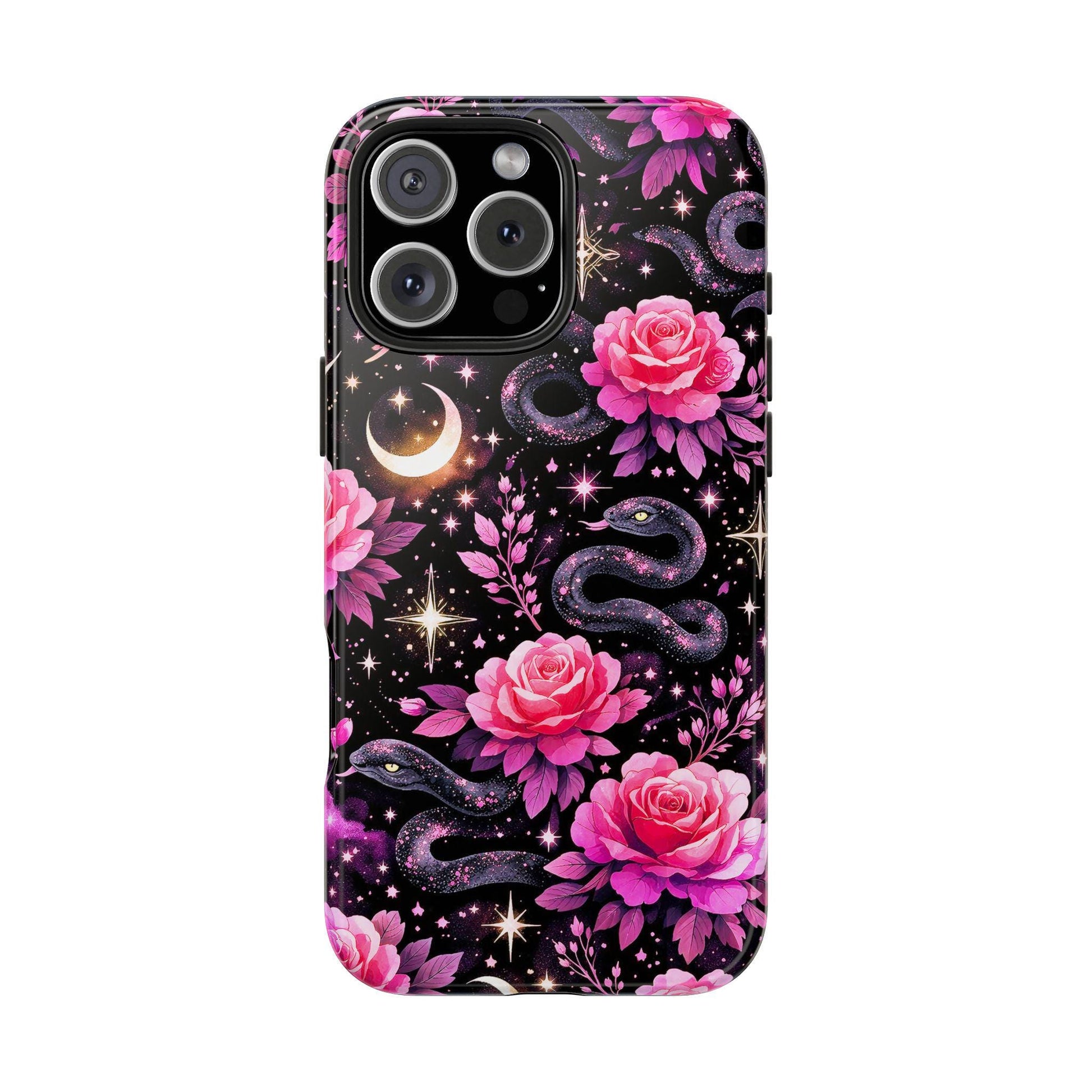 Celestial Moon Phone Case, Rose Snake iPhone Cover iPhone 17 16 15 14 Pro Max Samsung s23 s24 s25