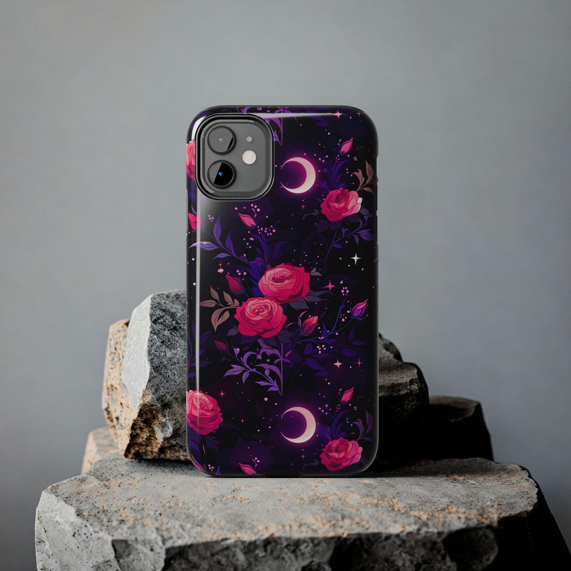Celestial Moon Phone Case, Rose iPhone Cover iPhone 17 16 15 14 Pro Max Samsung s23 s24 s25