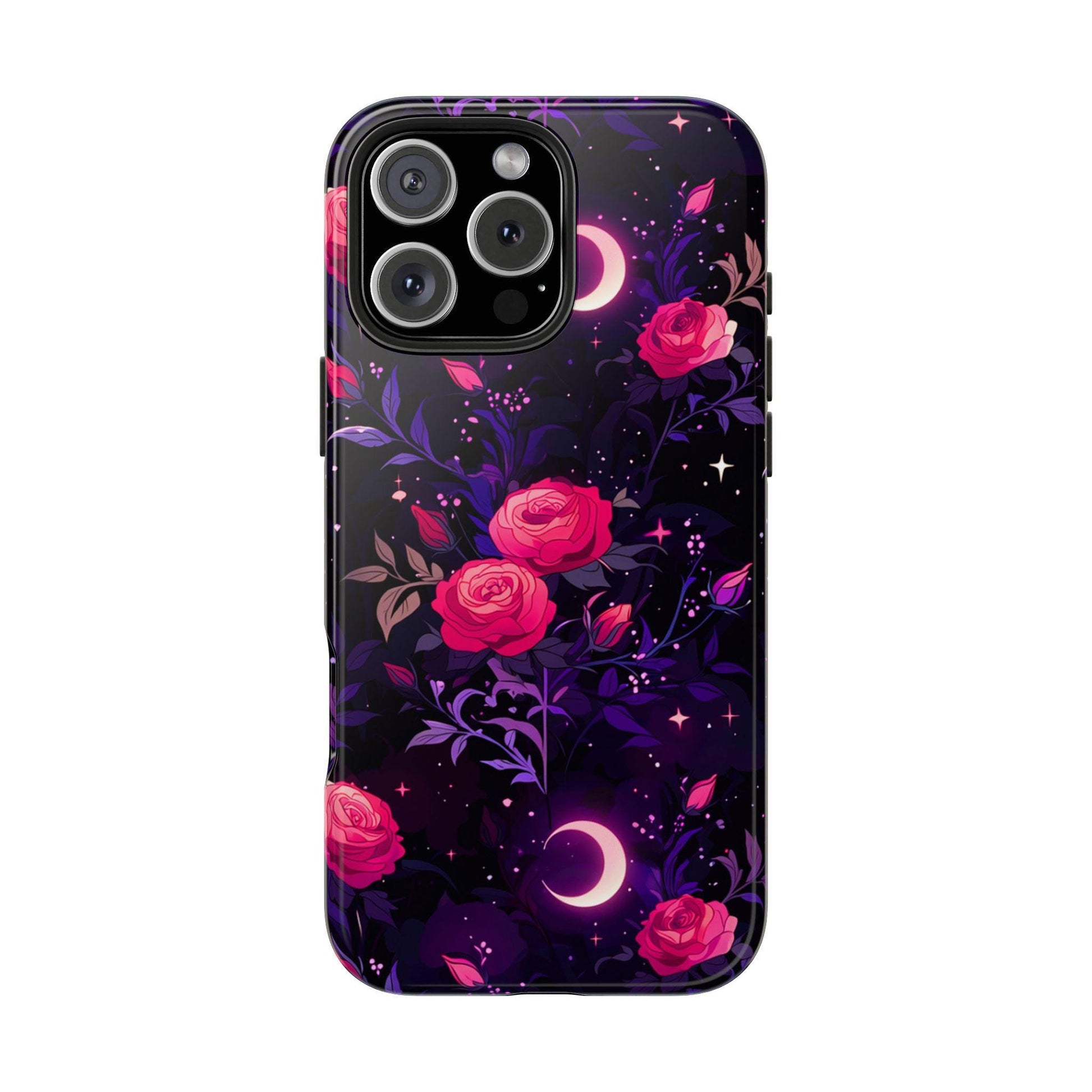 Celestial Moon Phone Case, Rose iPhone Cover iPhone 17 16 15 14 Pro Max Samsung s23 s24 s25