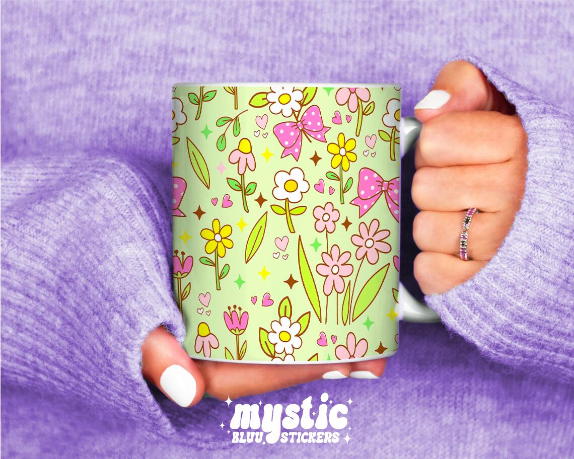 Floral Bow Mug 11oz – Cute Coffee Cup, Cozy Gift