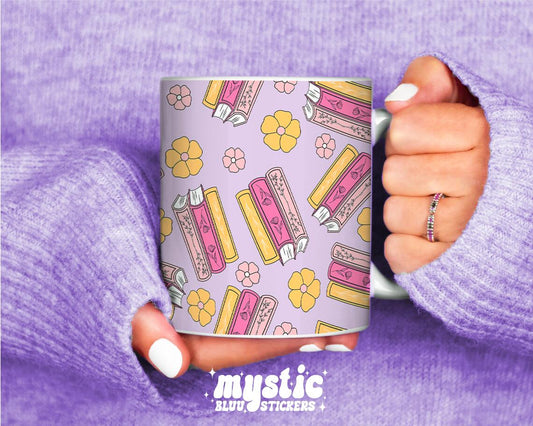 Bookish Floral Mug 11oz – Cute Reader Coffee Cup, Cozy Book Lover Gift