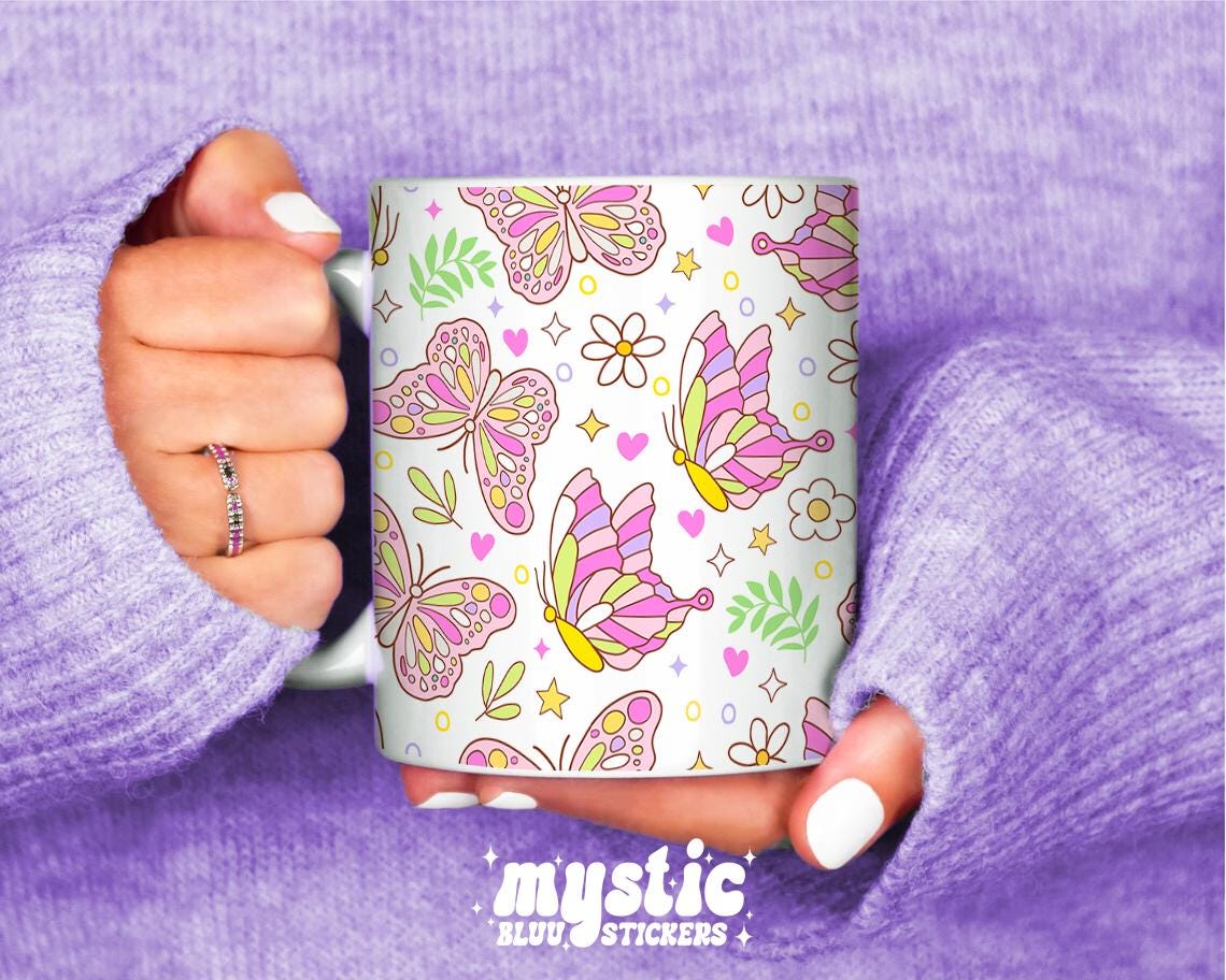 Butterfly Floral Coffee Mug – Pastel, Cottagecore Decor
