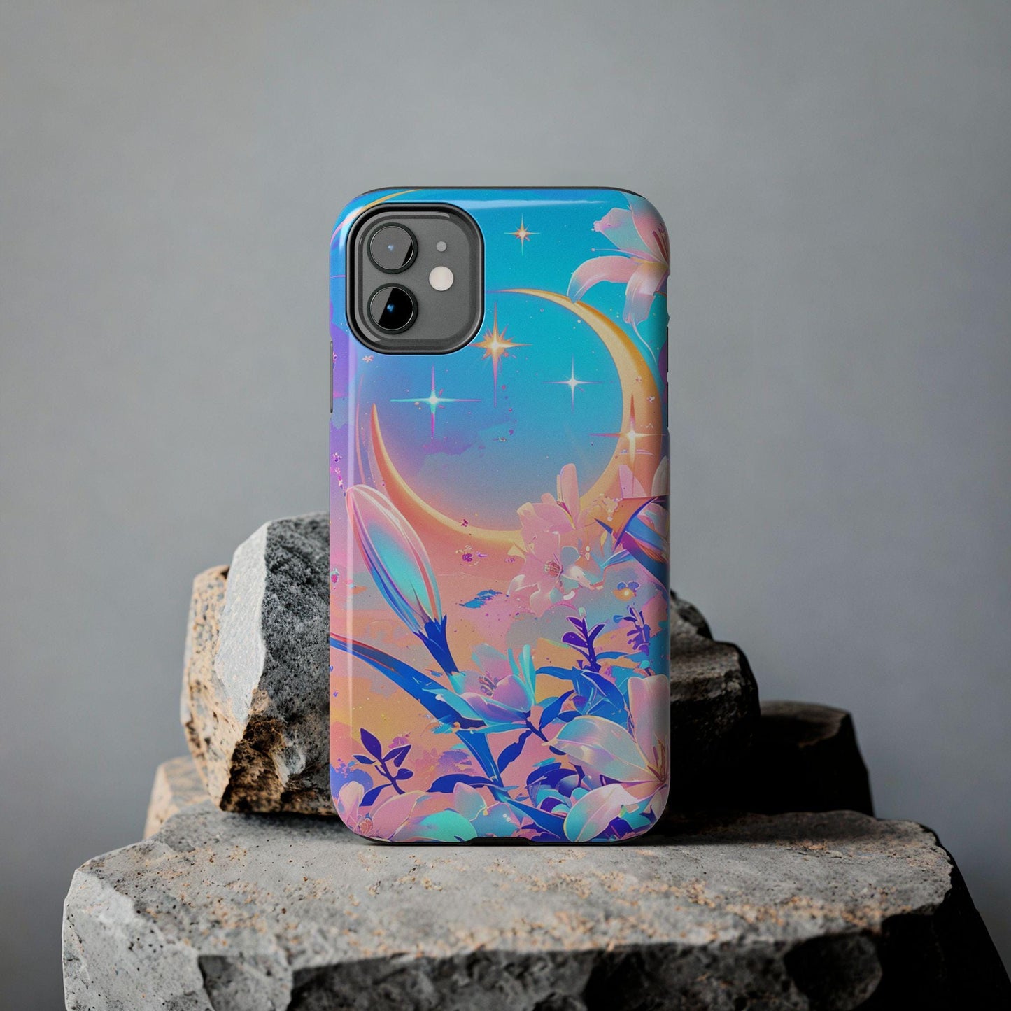 Pastel Crescent Moon phone case | dreamy floral celestial iPhone cover