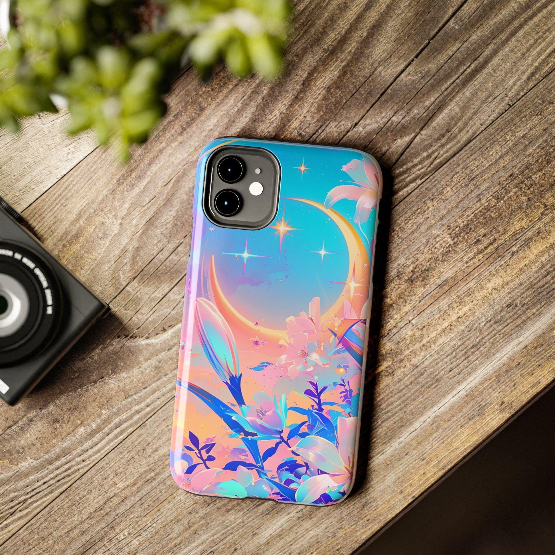 Pastel Crescent Moon phone case | dreamy floral celestial iPhone cover