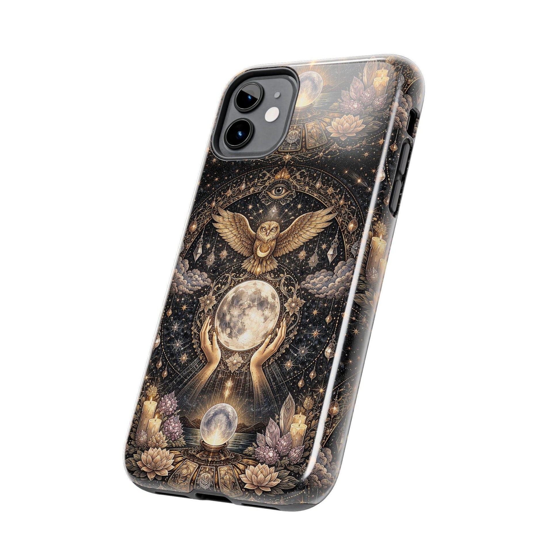 Celestial Owl Oracle Moon Phone Case, Crystal Ball Mystic Witch Case iPhone cover