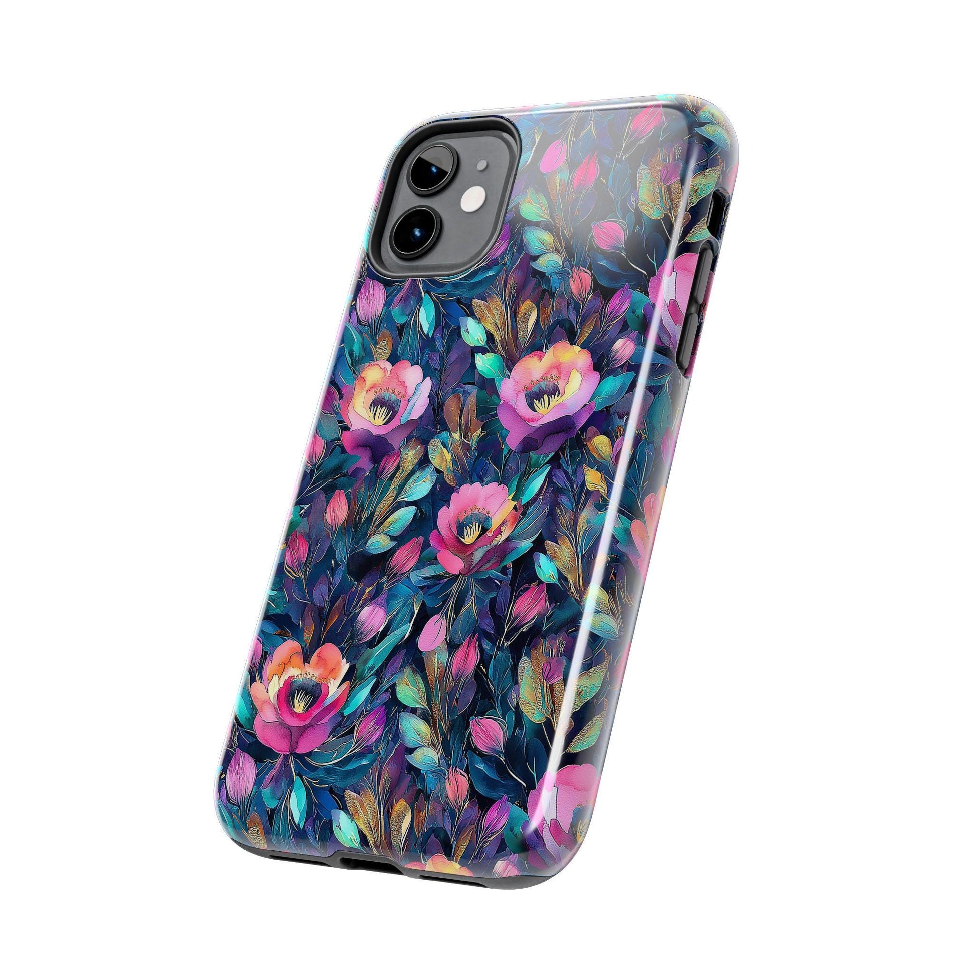 Dark Floral Phone Case, Watercolor Flower iPhone Case