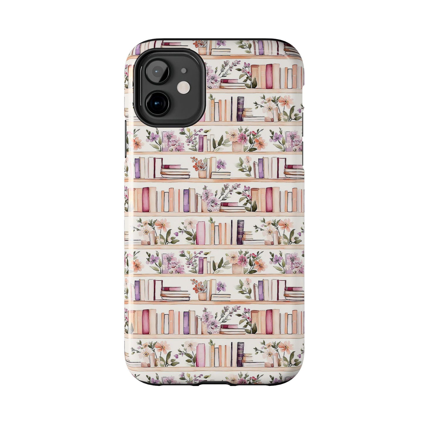 Book Lover Floral Phone Case, Cozy Bookshelf Cottagecore iPhone cover