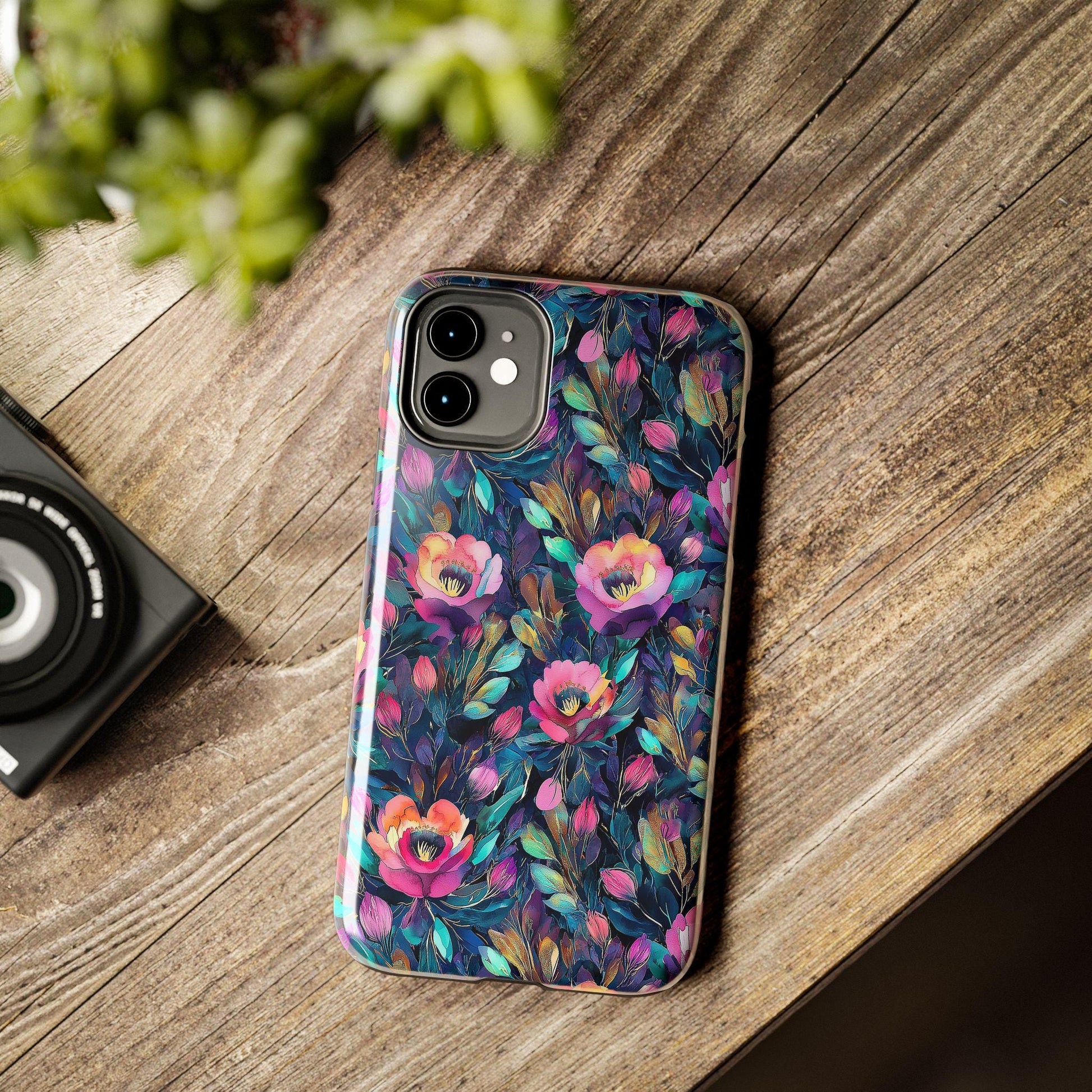 Dark Floral Phone Case, Watercolor Flower iPhone Case
